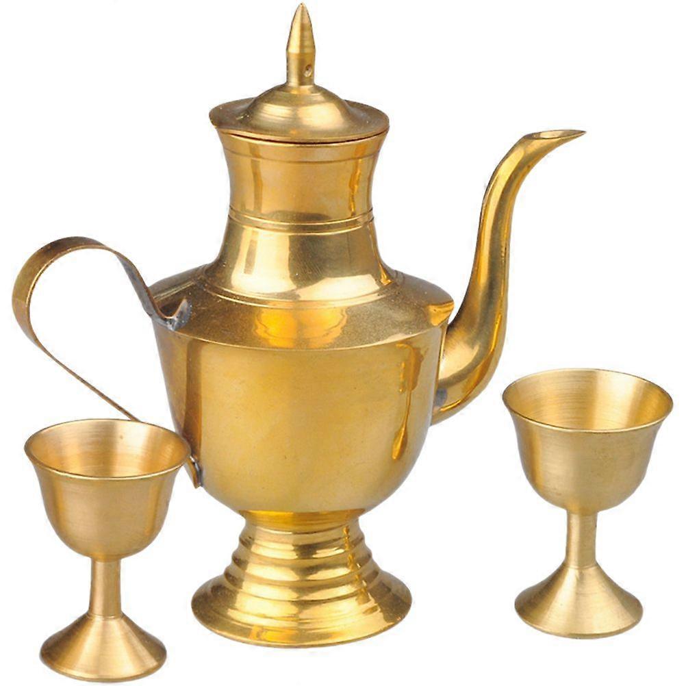 1 Set Pure Copper Pitcher Retro Liquor Cup for Buddhism Consecration Home Decoration