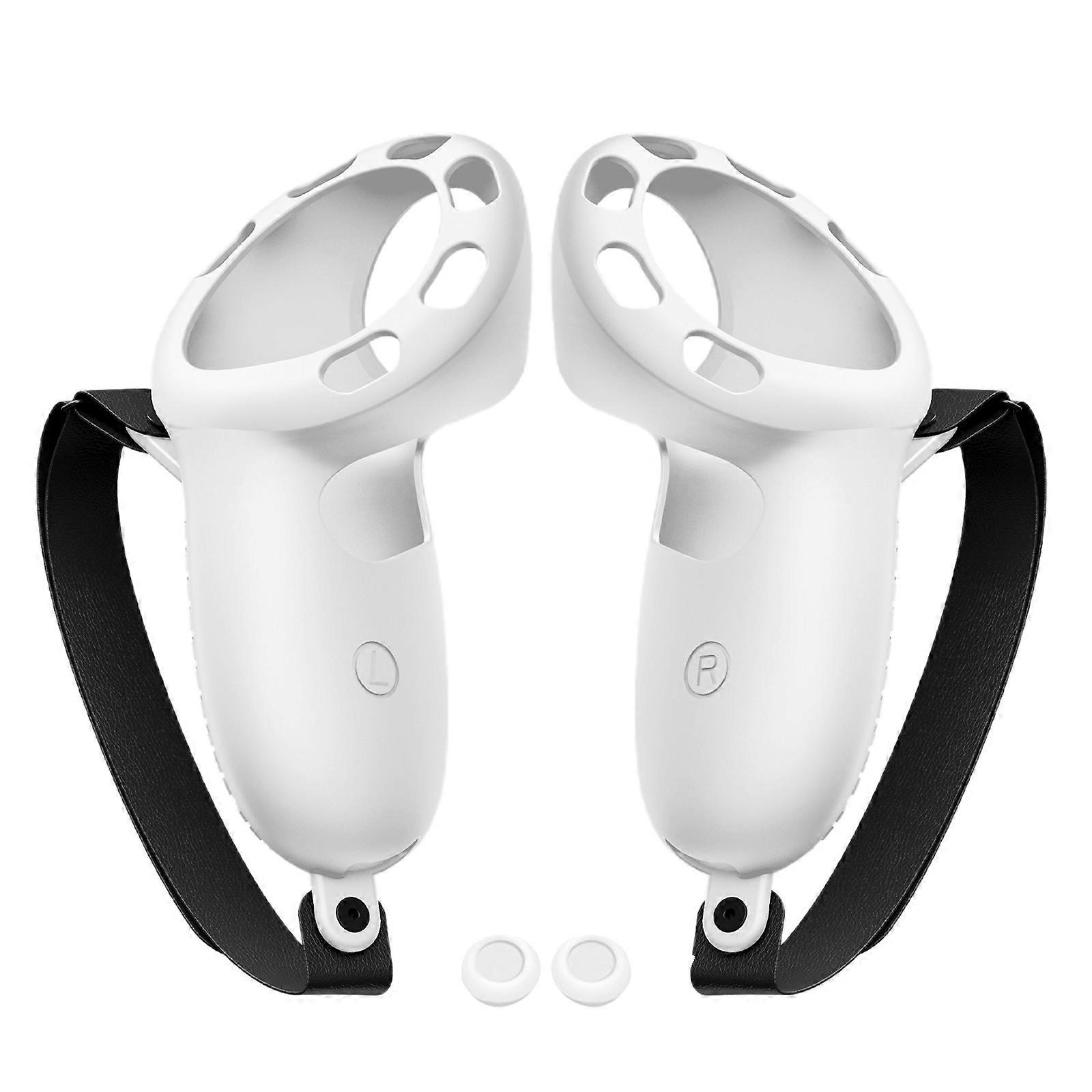 Full Coverage Controller Grip Cover Silicone Protective Sleeve with Adjustable Hand Strap for Meta Quest 3  grey