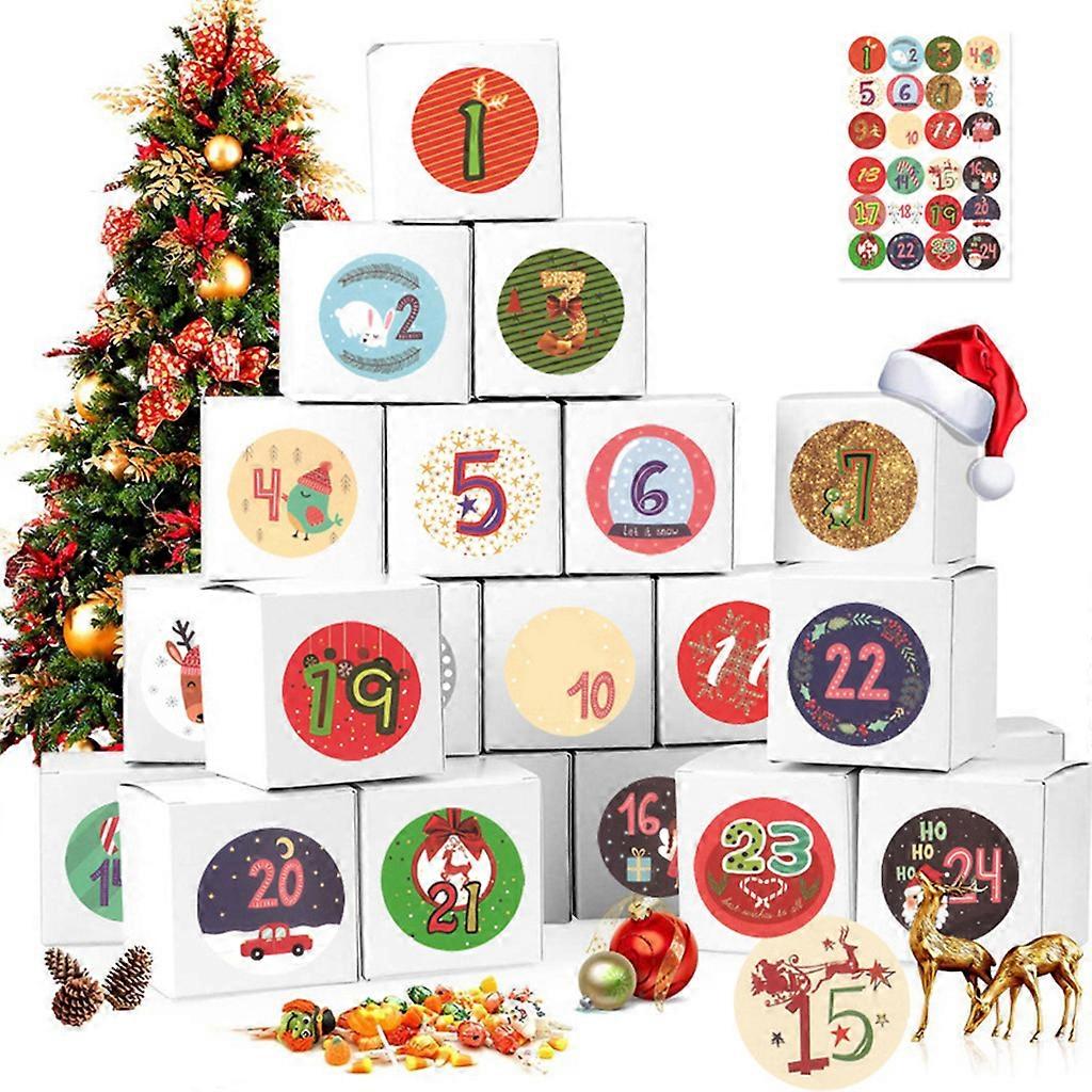 Christmas Advent Calendar Paper Candy Box 24 Days Christmas Element Candy Bags with Number Stickers Handmade DIY Sacks