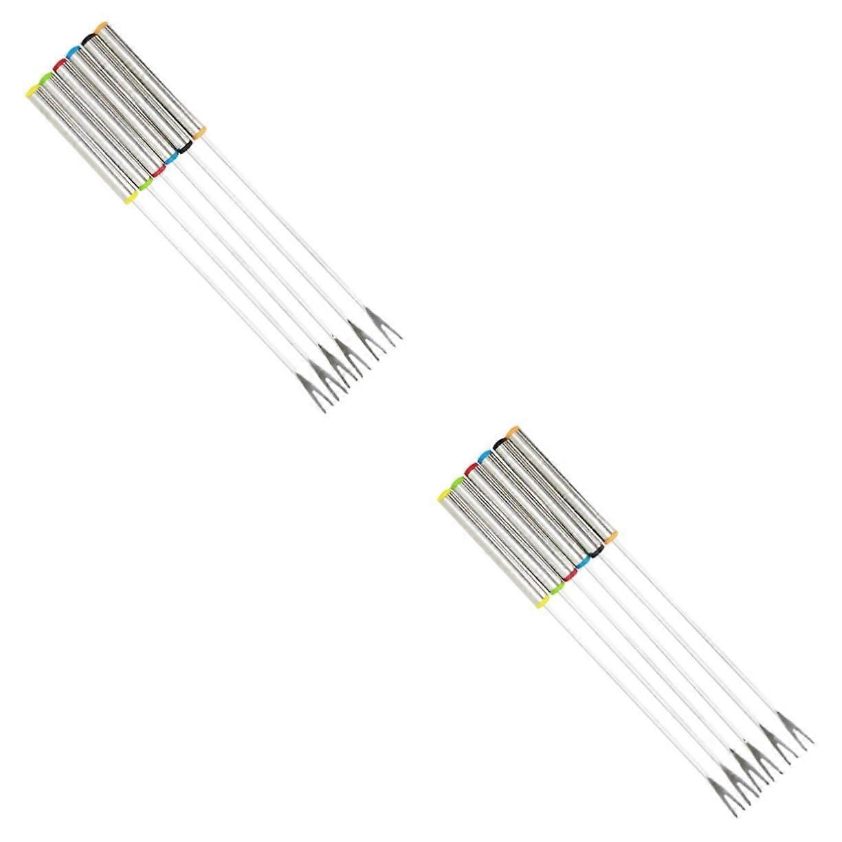 2 Sets Fruit Fork Vertical Grill Skewers Holders for Corn on the Cob, Chocolate Fondue, Cheese Fondue, Dessert Forks, 6 Pieces