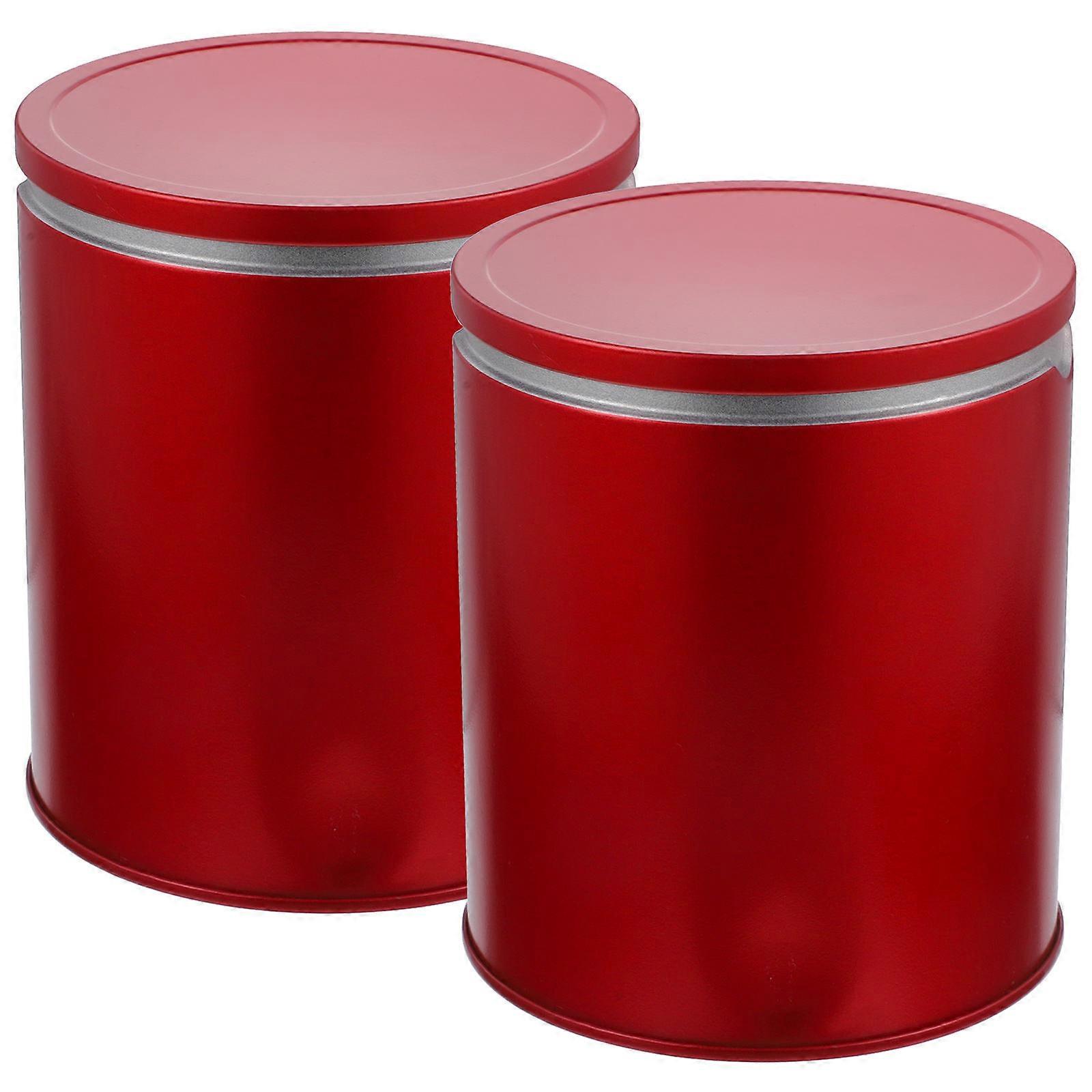 Airtight Tinplate Tea Canisters Set of 2 Compact Red Storage Jars for Loose Tea, Dried Fruit, Snacks & Kitchen Pantry Organization
