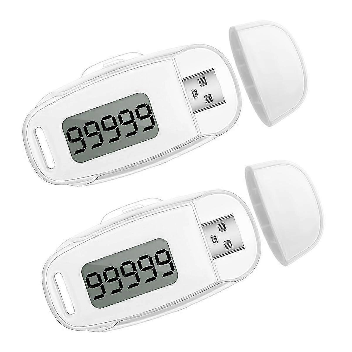 2Pcs 3D Pedometer Step Counter for Walking USB Rechargeable Step Tracker with Removable Clip and La