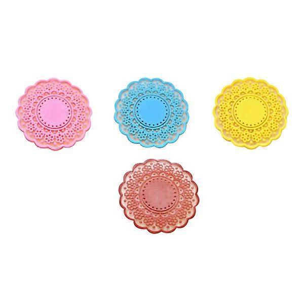 4pcs Translucent Hollow-out Lace Pattern Non-slip Insulated Round Silicone Cup Coasters Mats Holders (Random Color)