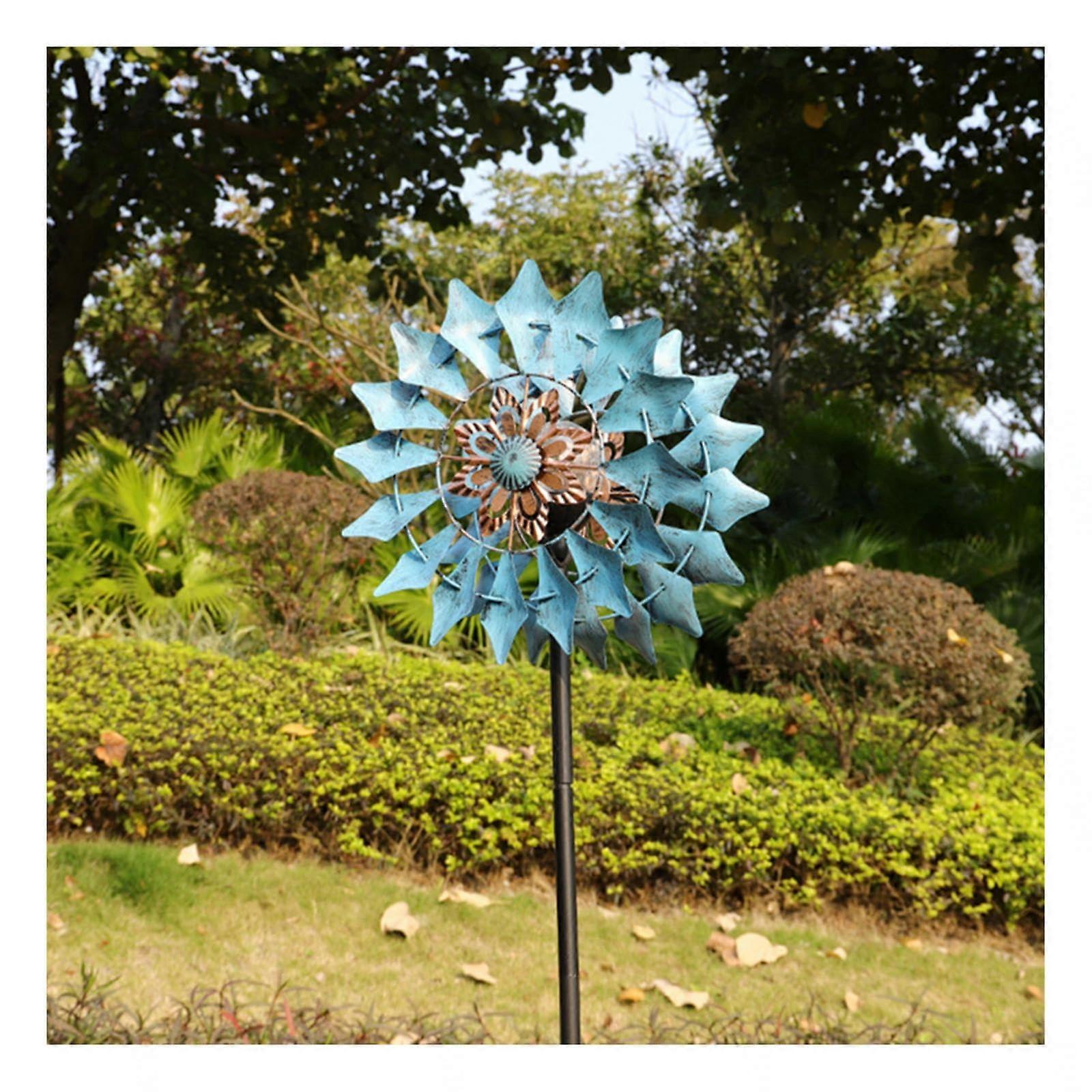 Windmill Metal Garden SolarWindPlugIn With Color Change, RustFree, Blue