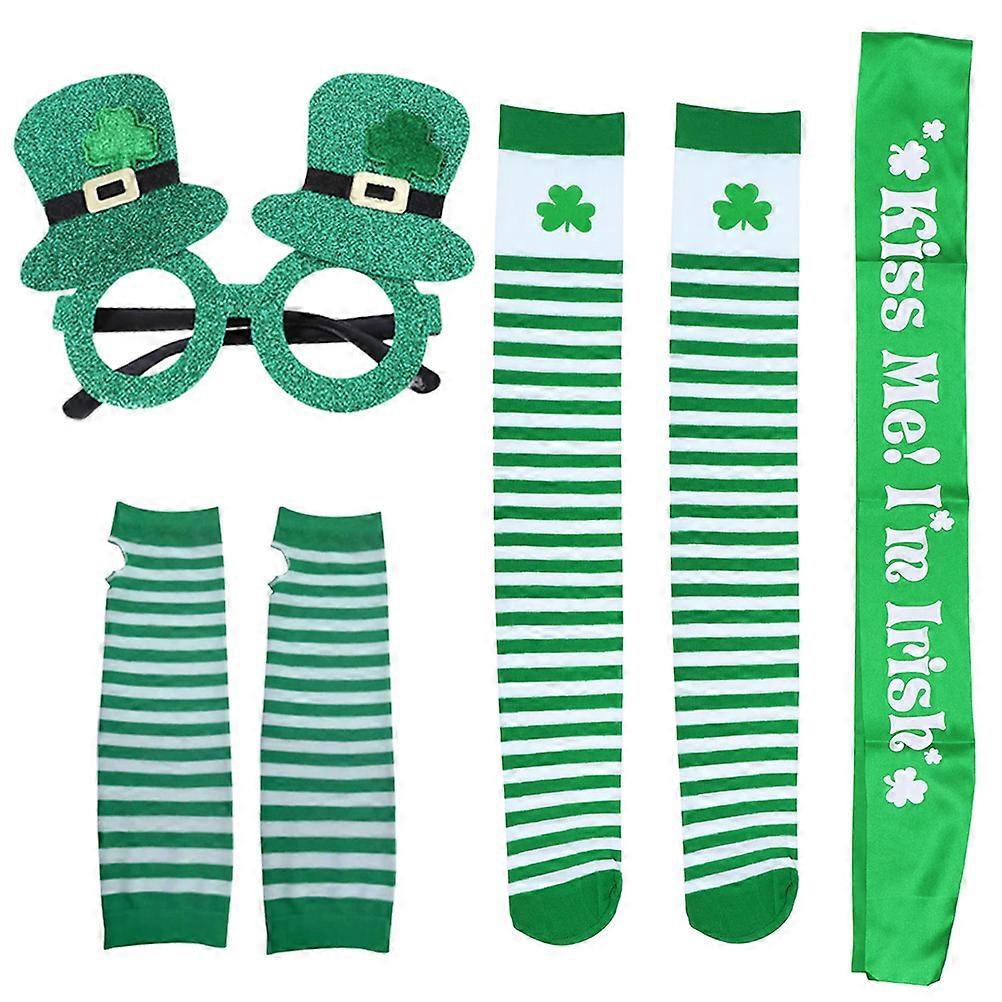 Patricks Day Photo Booth Props Costume Props Irish Theme Green Color Striped Pattern 4Pcs