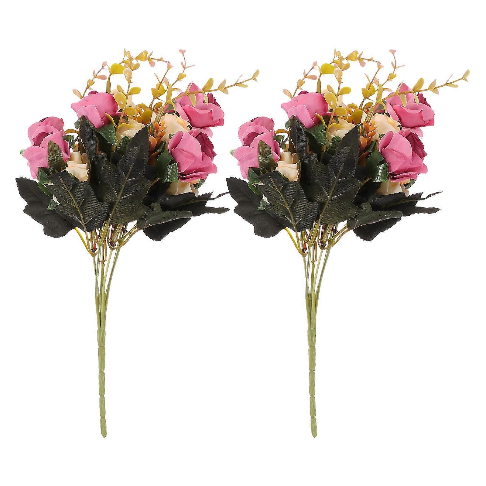 Faux Flowers Bulk Romantic Bouquet Wall Decoration Taupe Plastic Multi-Level Appearance 2Pack