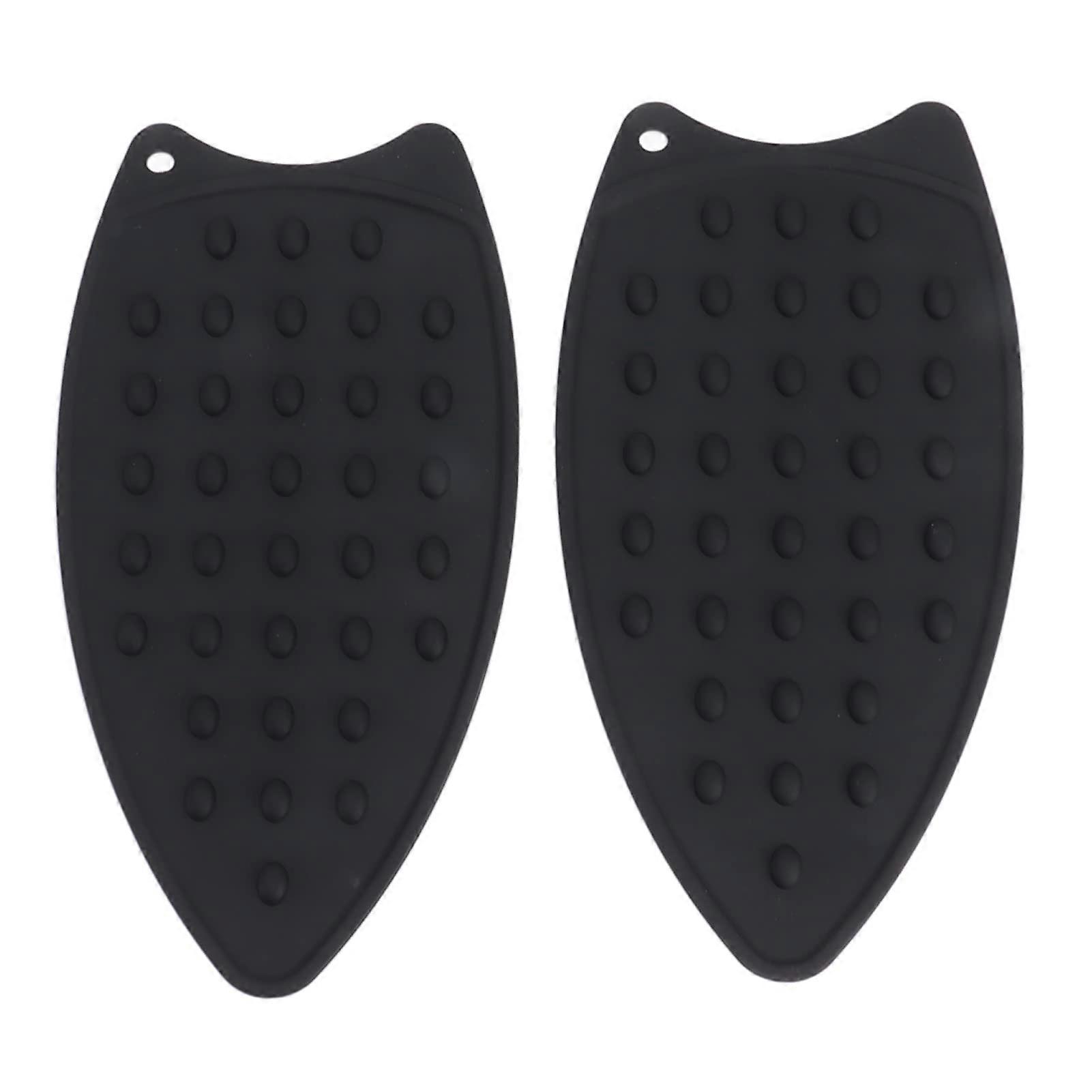 Pack of 2 Thicker Silicone Iron Rest Pads, Heat Resistant Mat for Ironing (Black)
