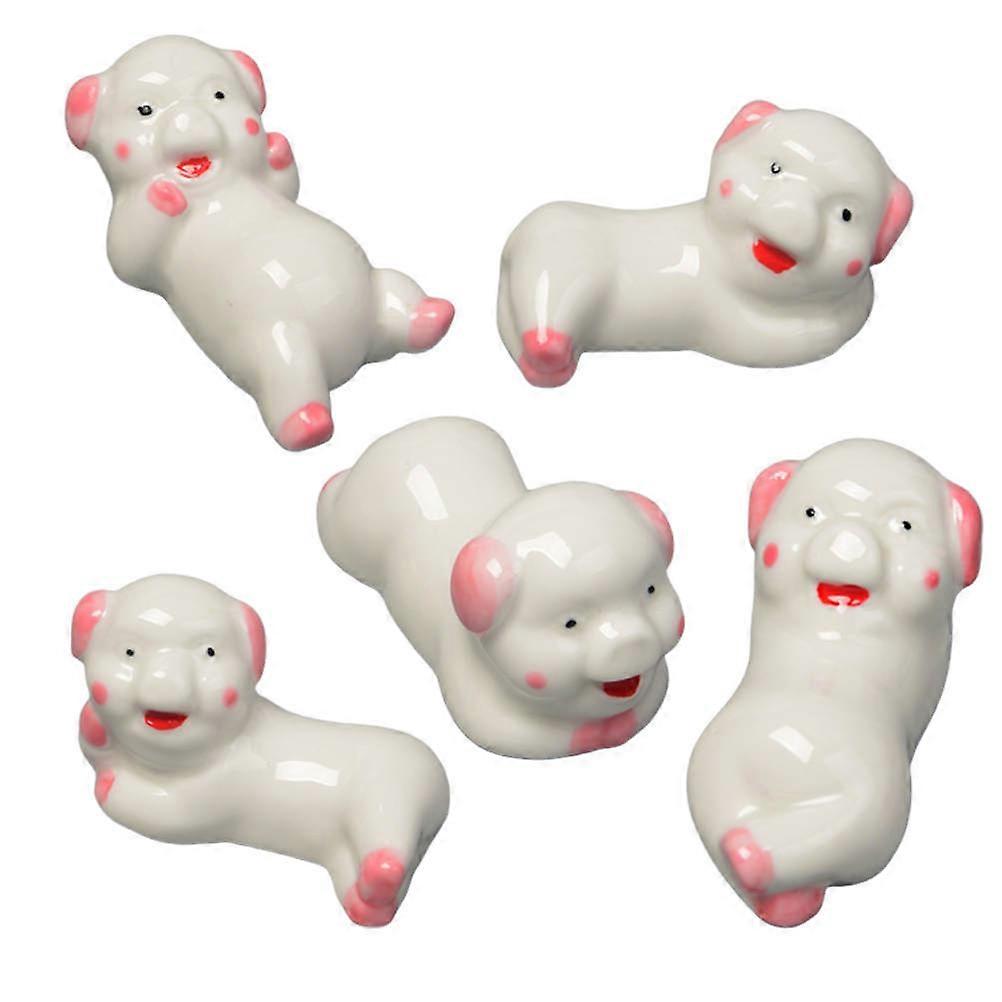 Table Chopstick Holder Chopsticks Stand Ceramic Material Pig Shape for Restaurant Decoration 5Pcs