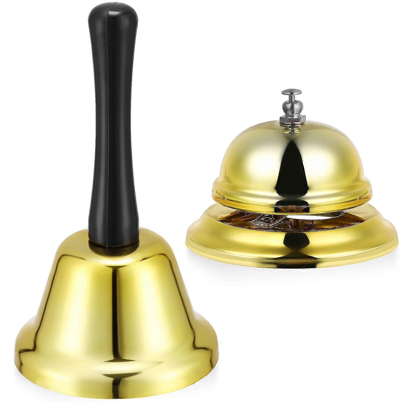 Call Bell Reception Desk Bell Elegant Metal Handheld Bell For Dining Settings 5.11X2.83X2.83in 2Pcs