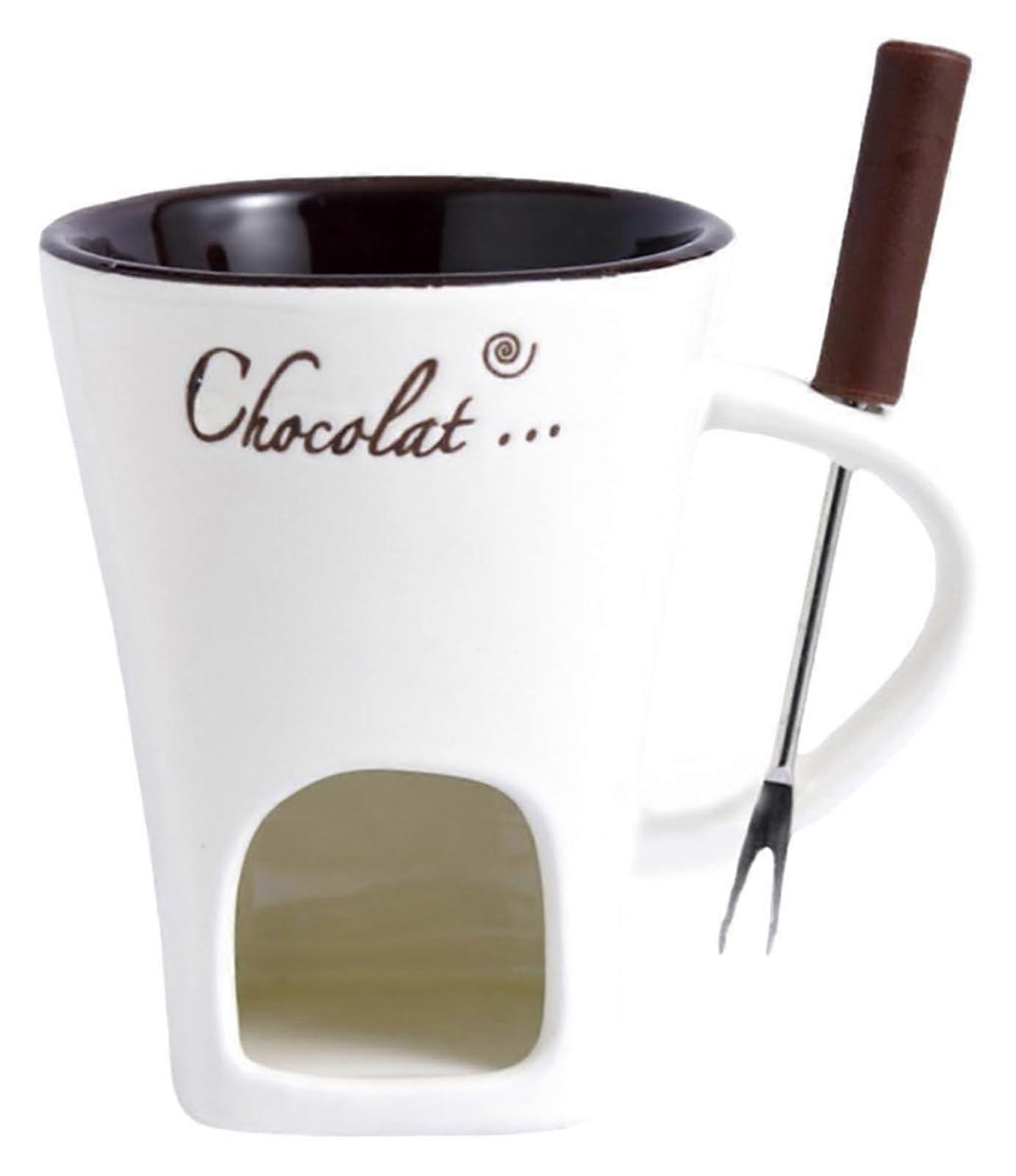 Fondue Pot, Ceramic Fondue Set For Chocolate And Cheese, With Forks, Tea Light Heated, Butter Warmer, White