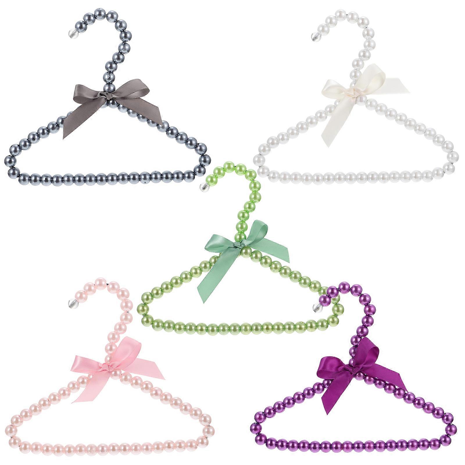 Pet Clothes Hangers with Bowknot & Pearl Design – Stylish, Organizers for Dogs – 5pcs Set in Pink, White, Green, Violet, and Grey