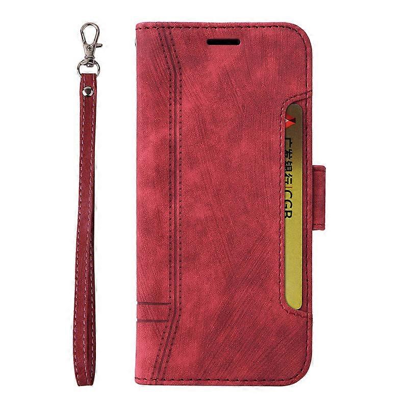 Case For Iphone 13pro Red-side Card Leather Large Hand Strap Solid Side Zz765