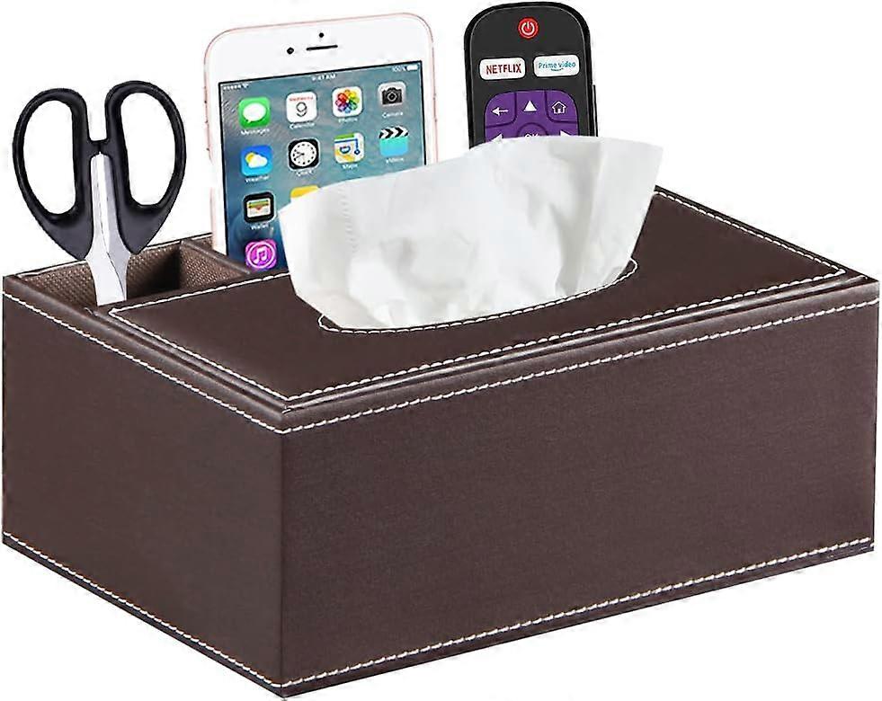 Tissue Box Cover, PU Leather Multifunctional Nightstand Organizer, Rectangular Dispenser