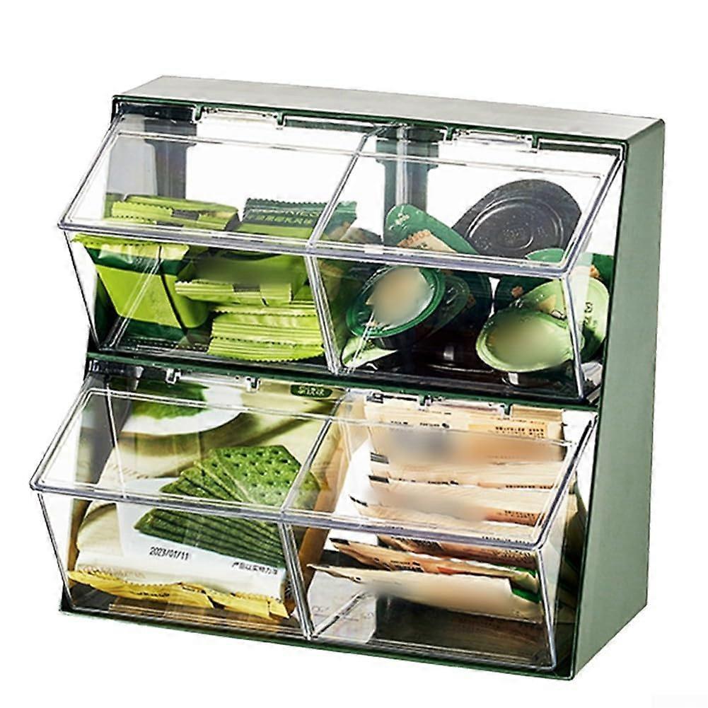 Compact doublelayer tea storage box, stylish beverage organizer for home and office (antique green)