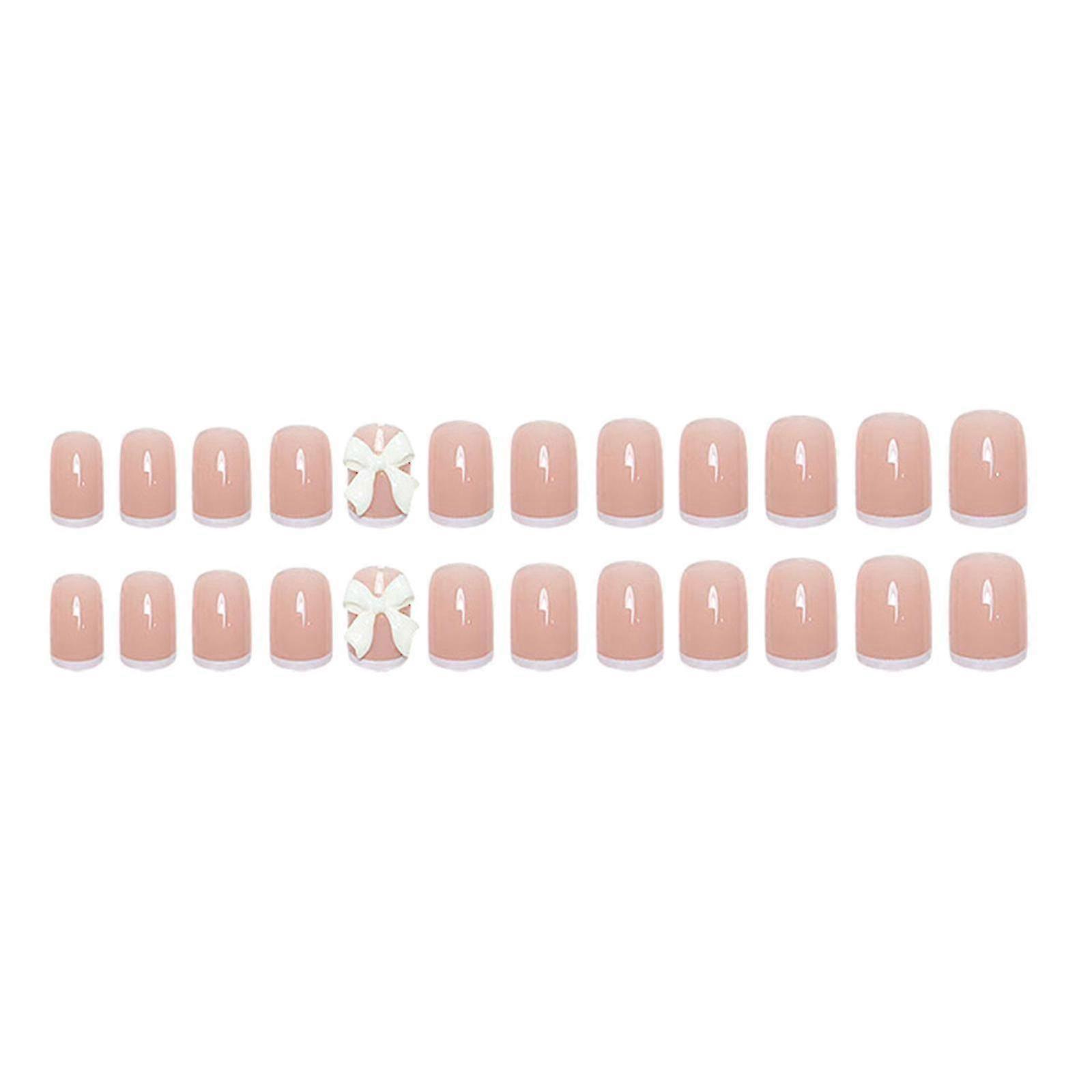Short Pink French Tip Press On False Nails for Easy Wear - Bonus: Free Professional-Grade Nail File