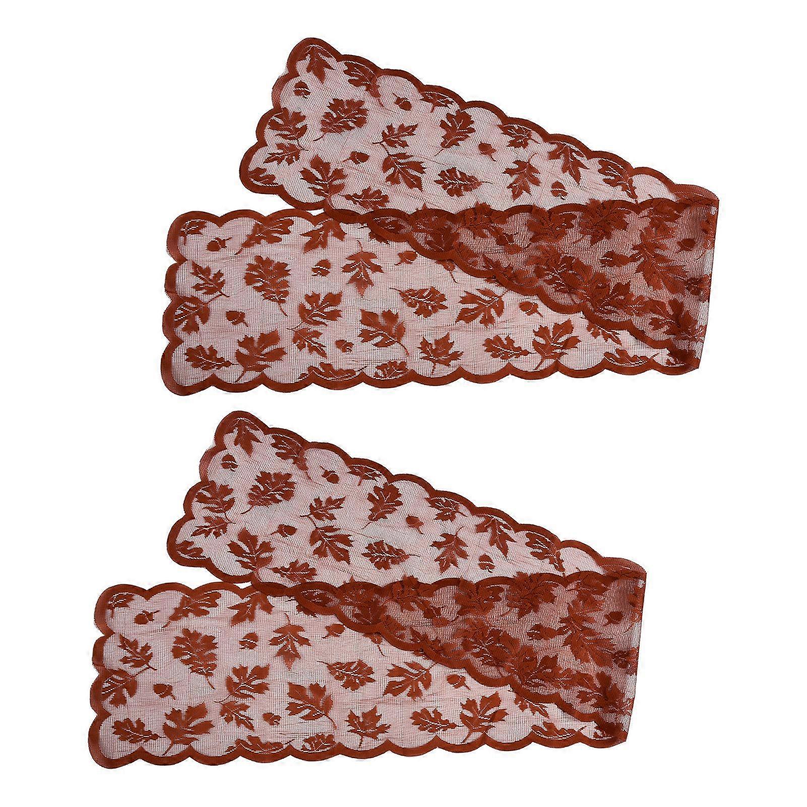2025 Latest Model 2pcs Fall Table Runner Maple Leaf Pattern Rust Red Elegant