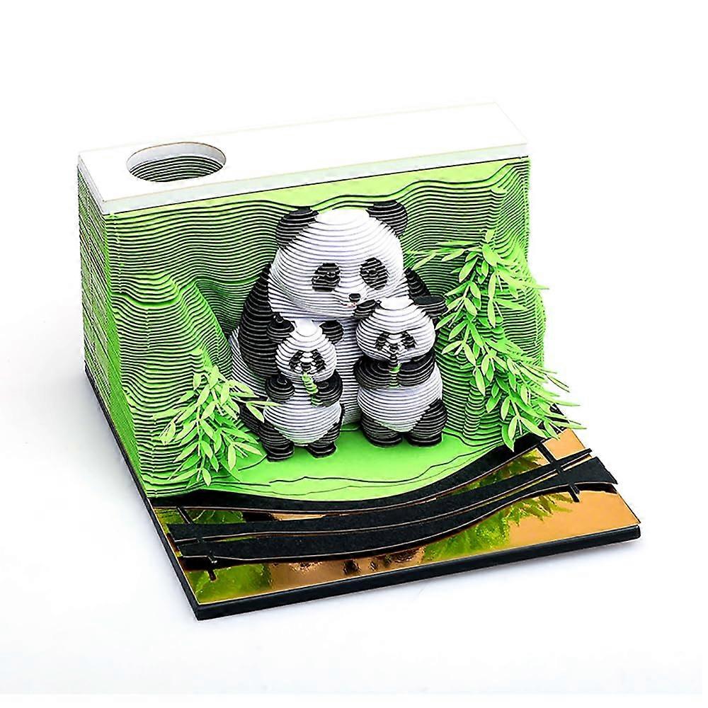 3D Calendar 2025 Panda Paper Sculpture Desktop Decoration, Three-Dimensional Silhouette Office Desk Note Records Green