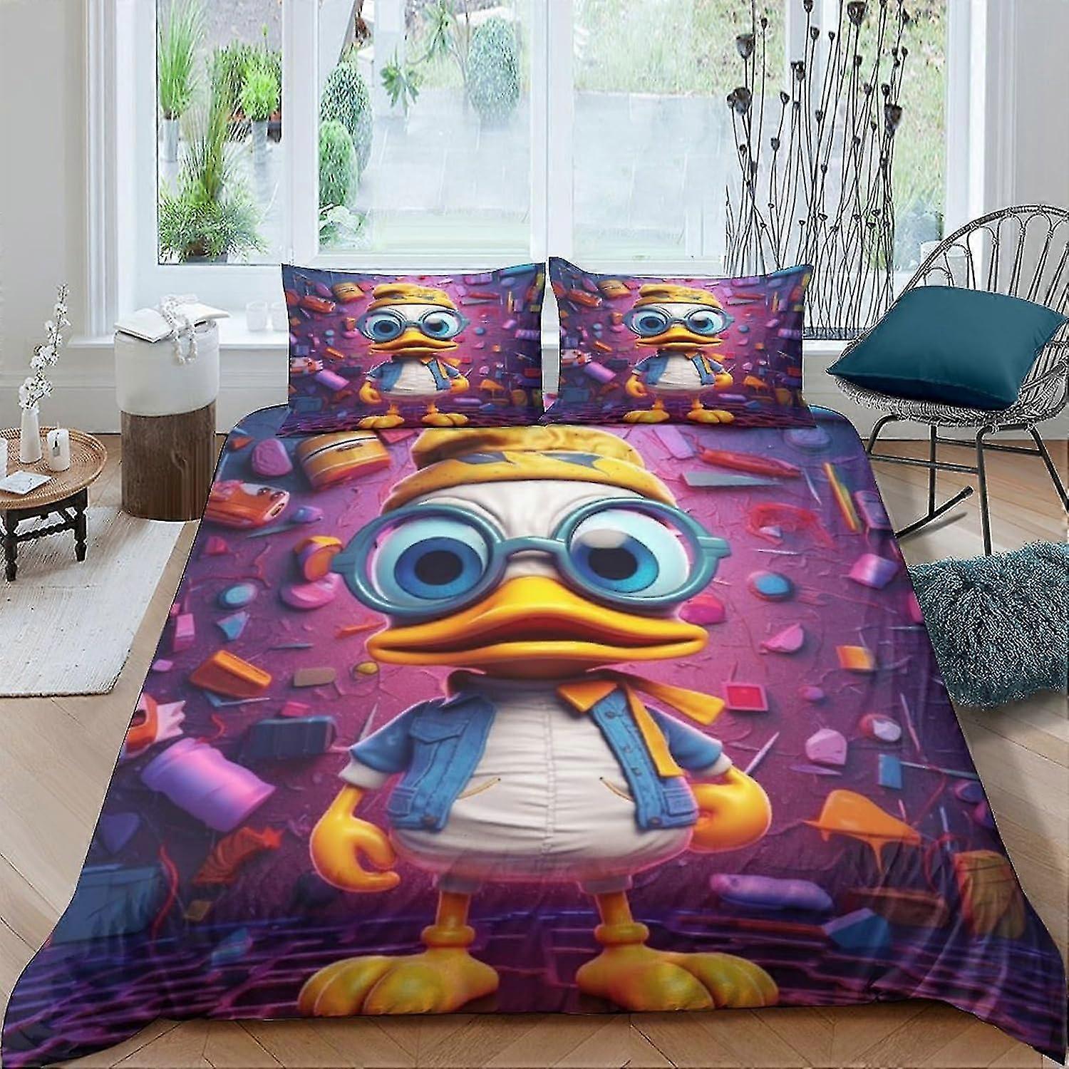 Animal Duck Duvet Cover Set, 3-Piece Bedding Set with Zipper Closure, Hypoallergenic Double for Teens