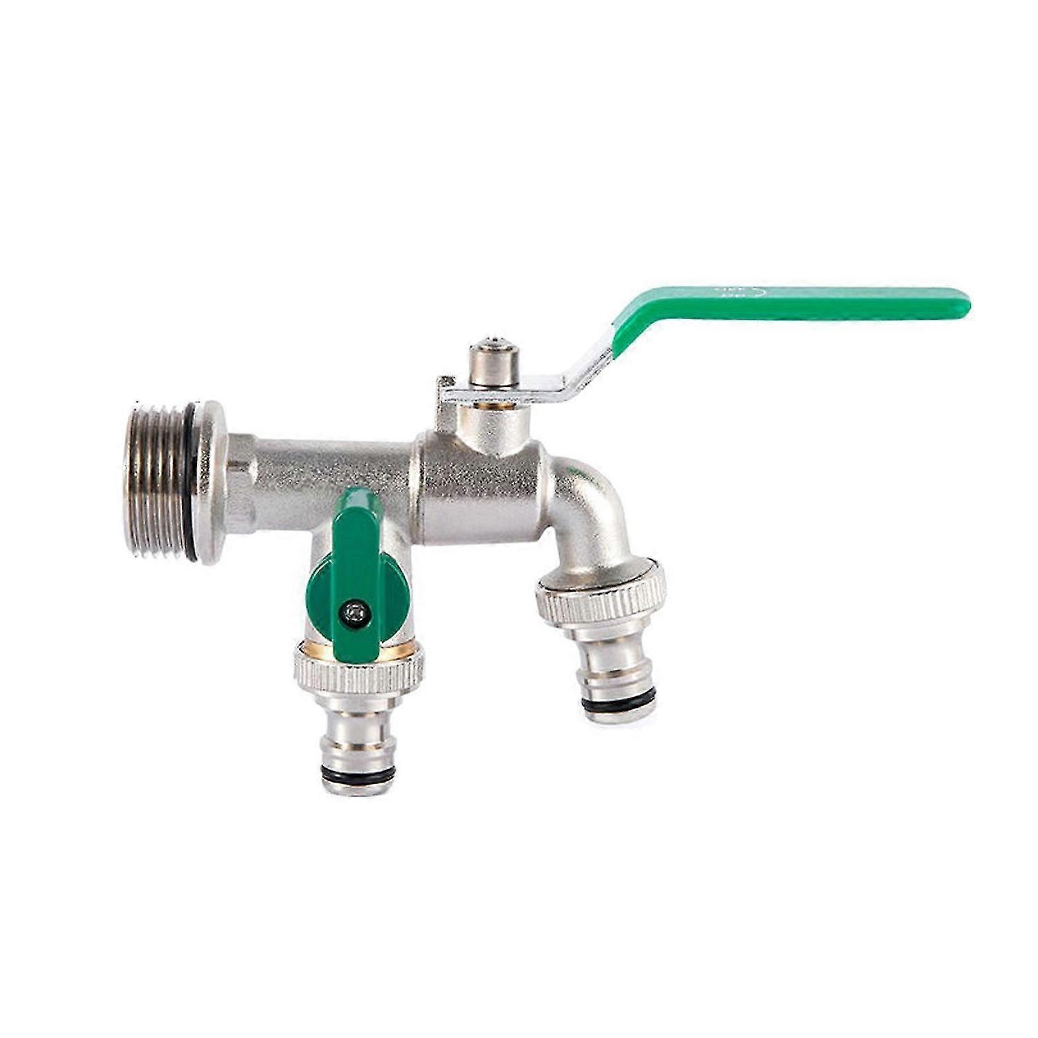 Double Tap 3/4 Inch and 1 * 3/4 Inch Outlet with Thicken Outlet Valve Detachable for Garden Drinking Water Farm Crops with Green Handle