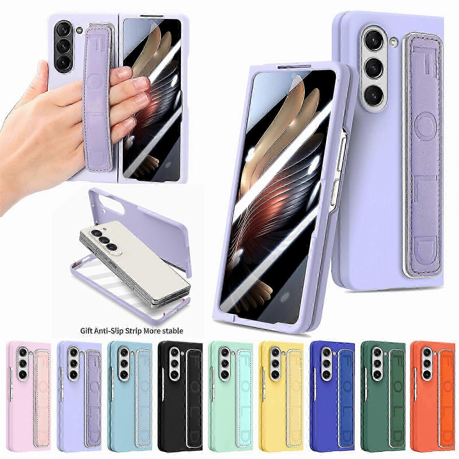 for Samsung Galaxy Z Fold6 Case with Wrist Band, Full Body Protective Phone Case with Finger Strap Handheld Design PC Shockproof Stand Case