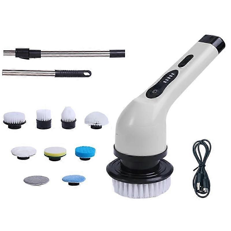 9 in 1 Electric Cleaning Brush For Kitchen, Bathroom, Parlor - White Electric Spin Scrubber, 9-Function Tool