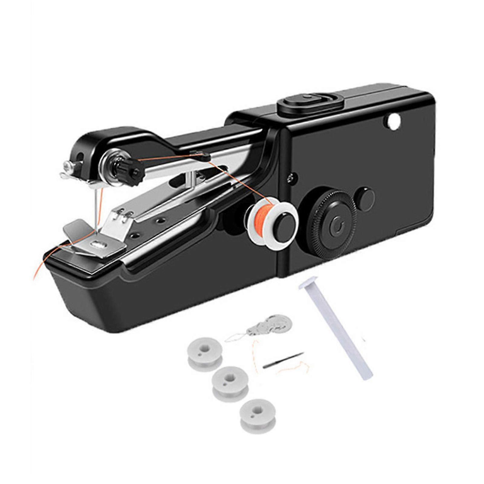 Portable Mini Sewing Machine Handheld Fabric Stitcher Kit for Travel - Black