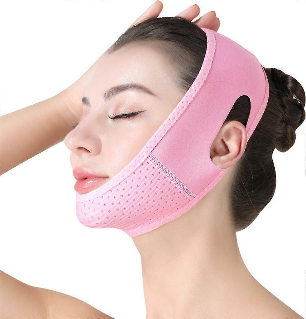 Double chin reduction V-line lifting mask thin face with chin neck V-shaped lifting belt lifting patch contour firming pink