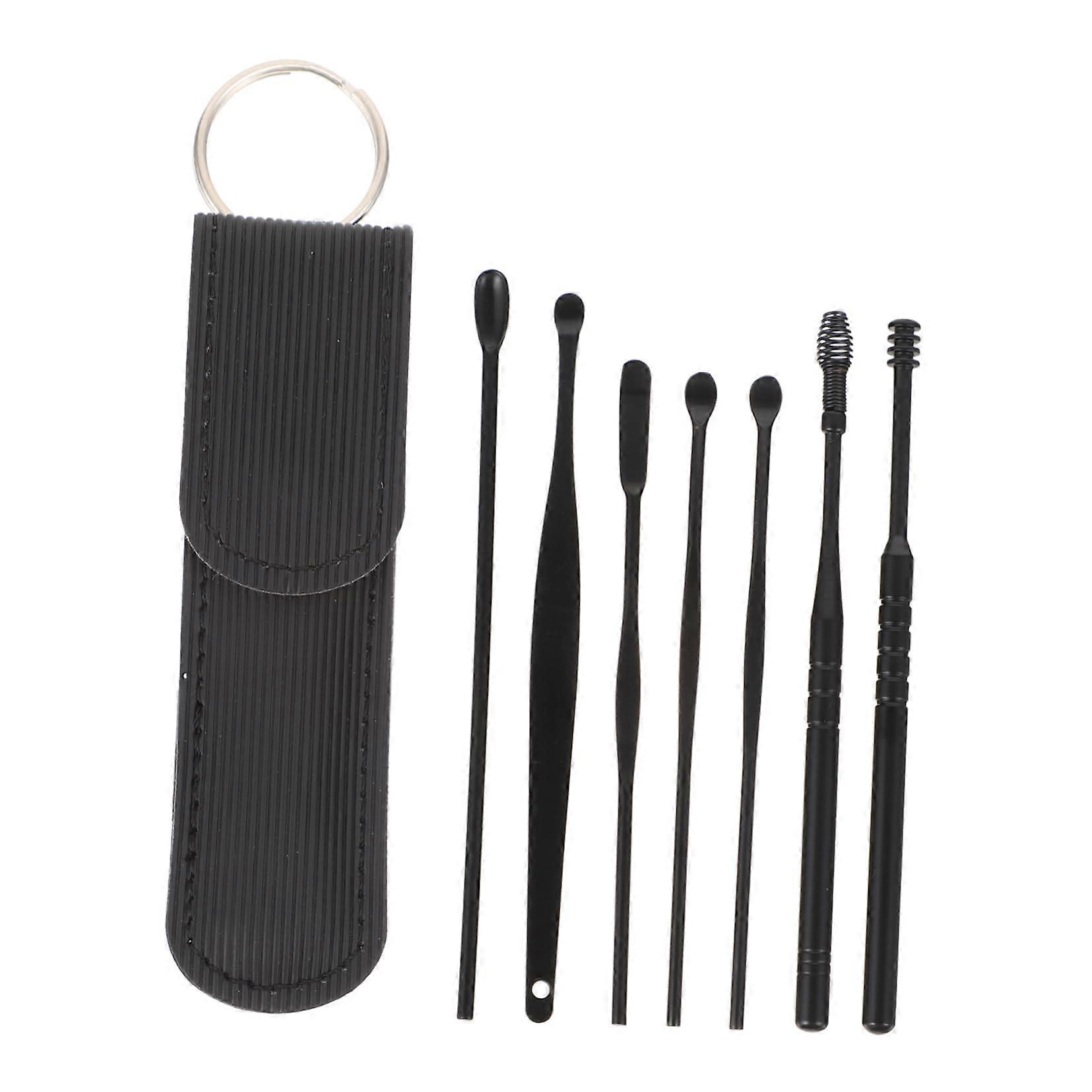 1 Set Partial Ear Cleaning Tools Practical Ear Spoons for Effective Earwax Removal Portable Black Storage Case for Daily Use