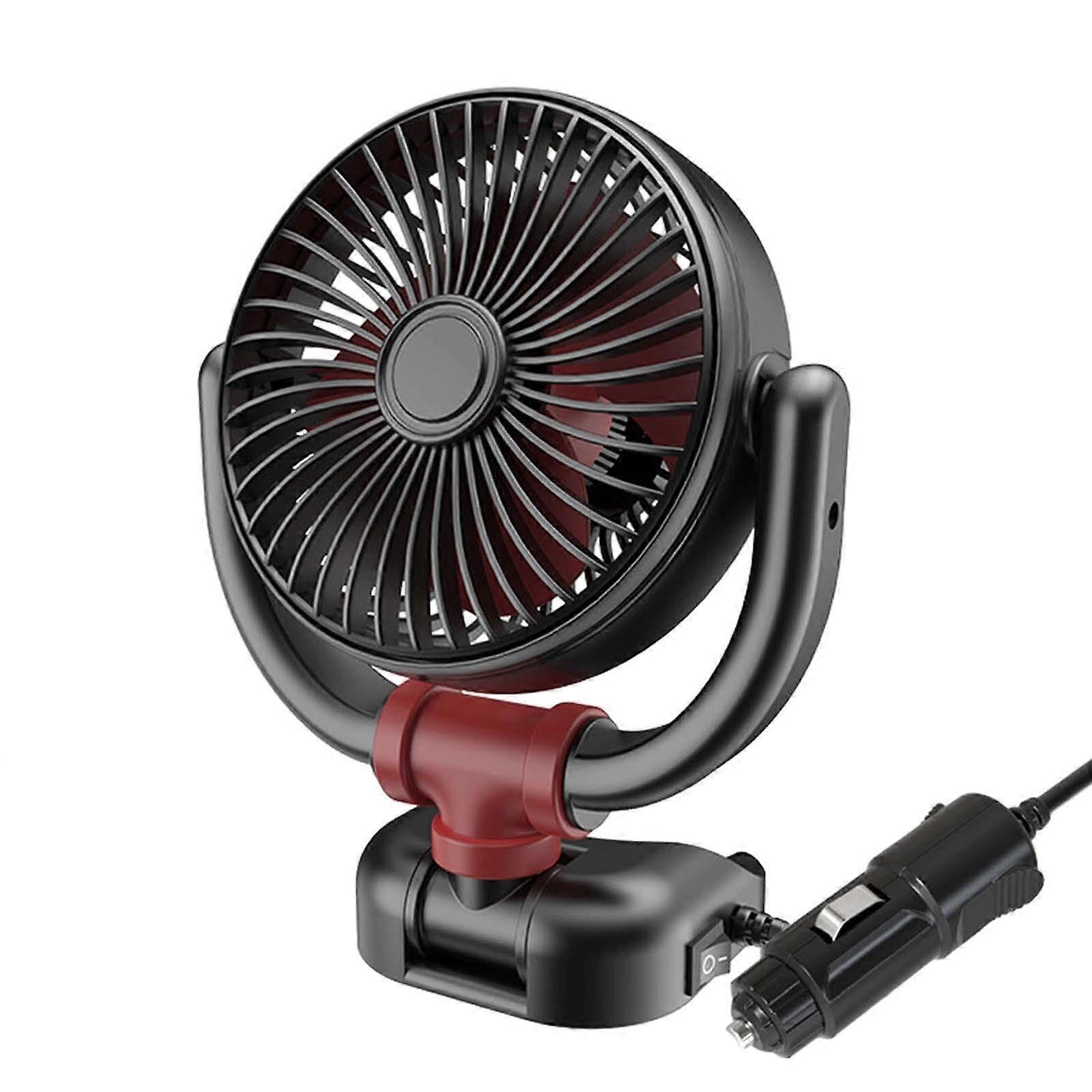 Compact car air fan with 360° rotation for vehicle cooling, 24V.