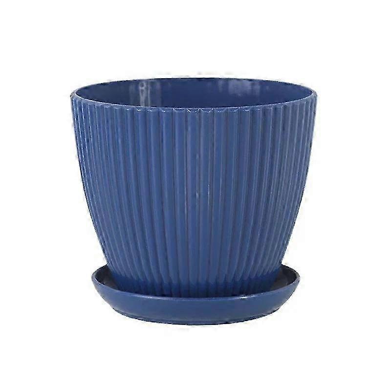 Vertical Striped Plastic Flower Pot with Tray - Double Layer Round Planter for Succulents & Bonsai, Ideal Home & Office Desktop Decor