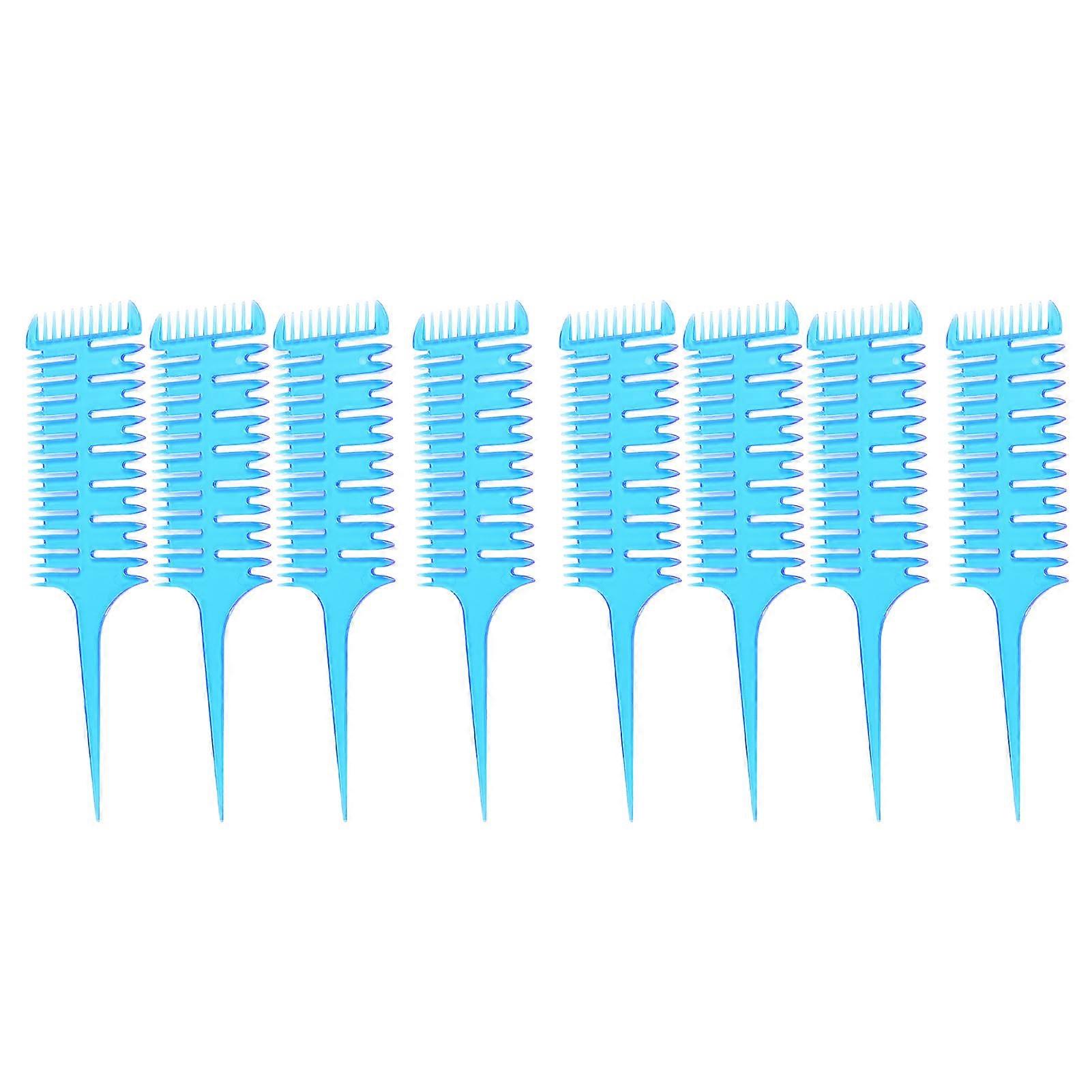 8Pcs 3 Way Tail Comb Weaving Sectioning Foiling 3 in 1 Hair Dye Comb for Hair Coloring Highlighting Blue