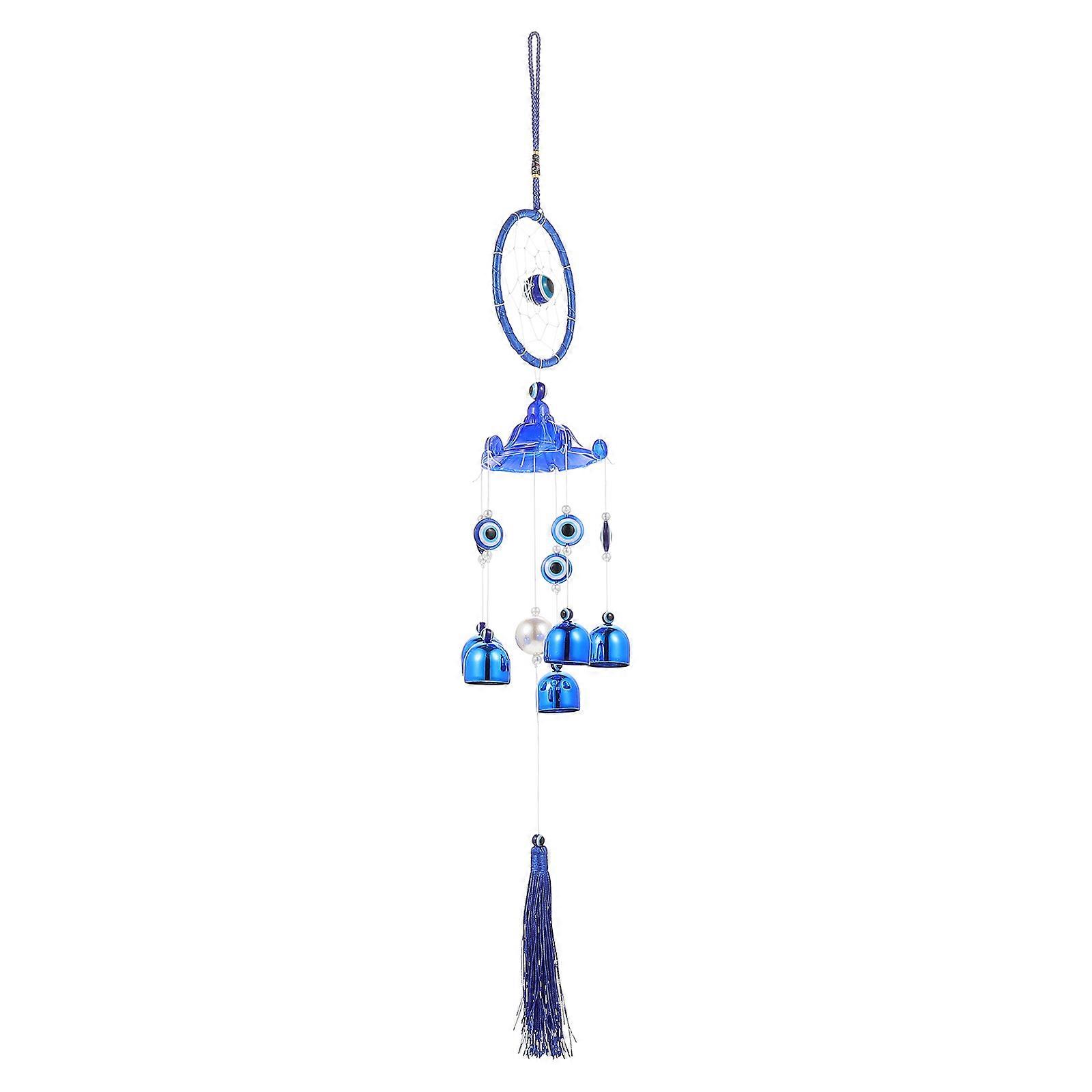 Blue Evil Eye Wind Chime Metal Wall Hanging for Decor