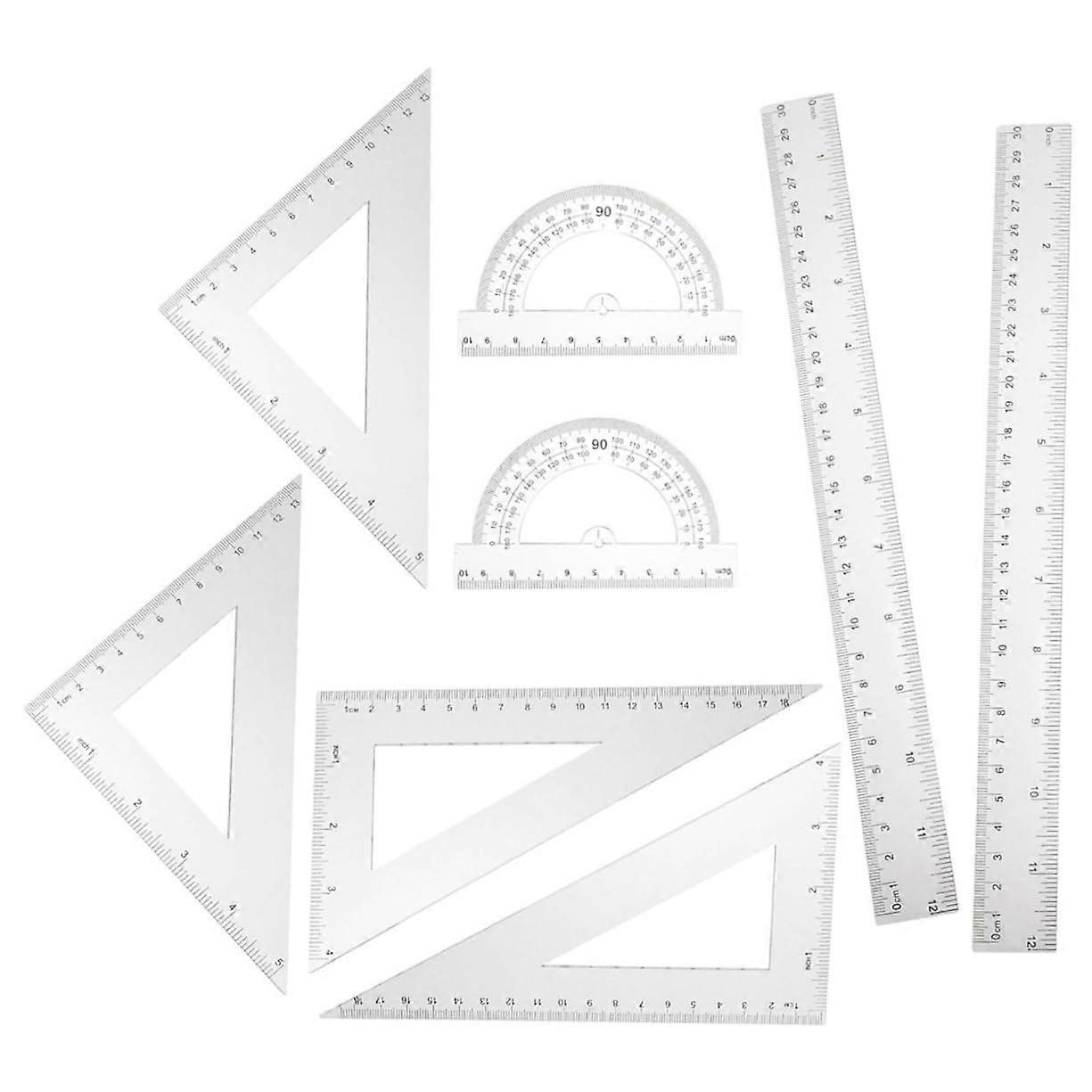 Lineal Set Architectural Scale Triangular Ruler Geometry Tool with Protractor for Math Class Measurement and Angles