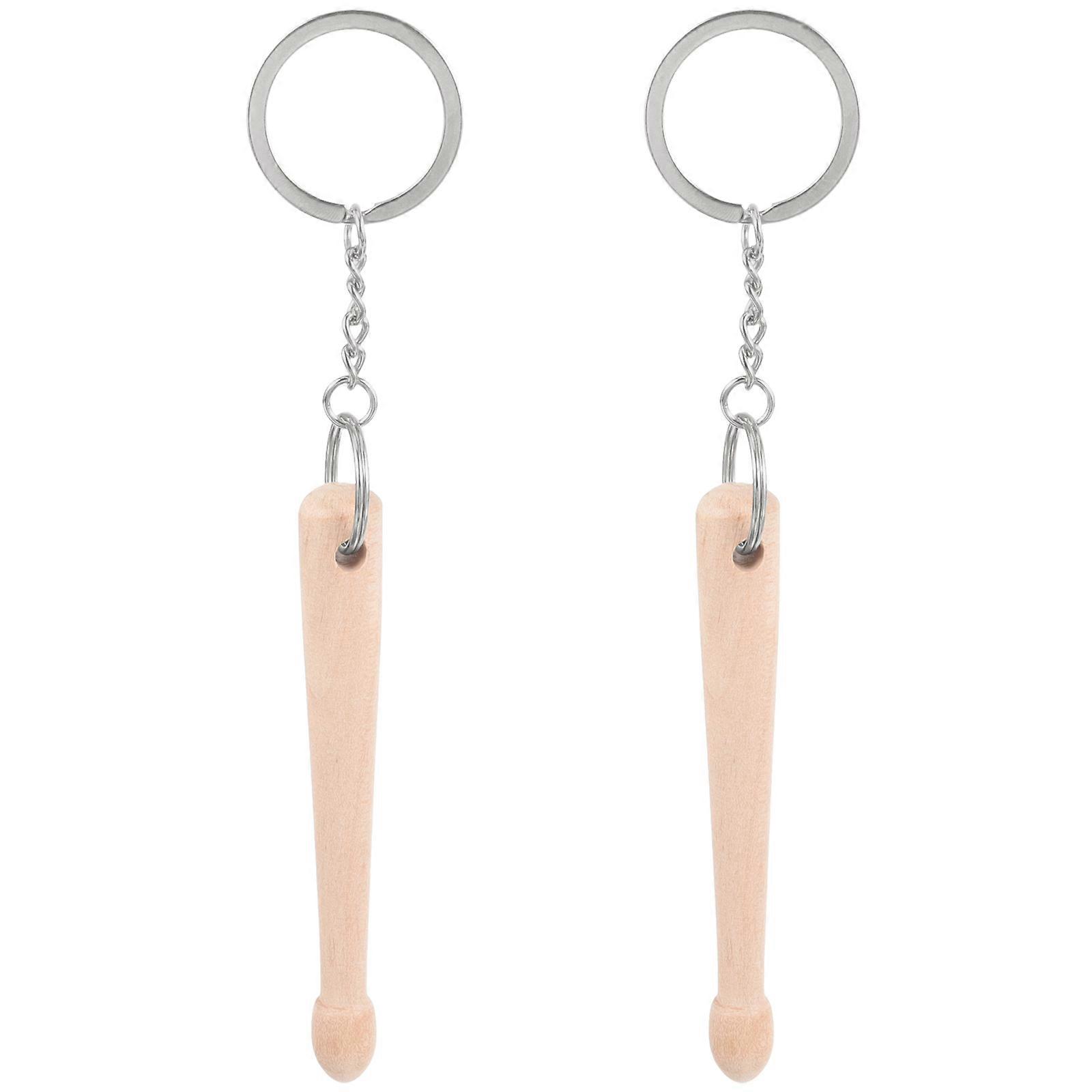 Mini Drum Stick Keychain for Decor with Natural Wood Material 2Pcs Set