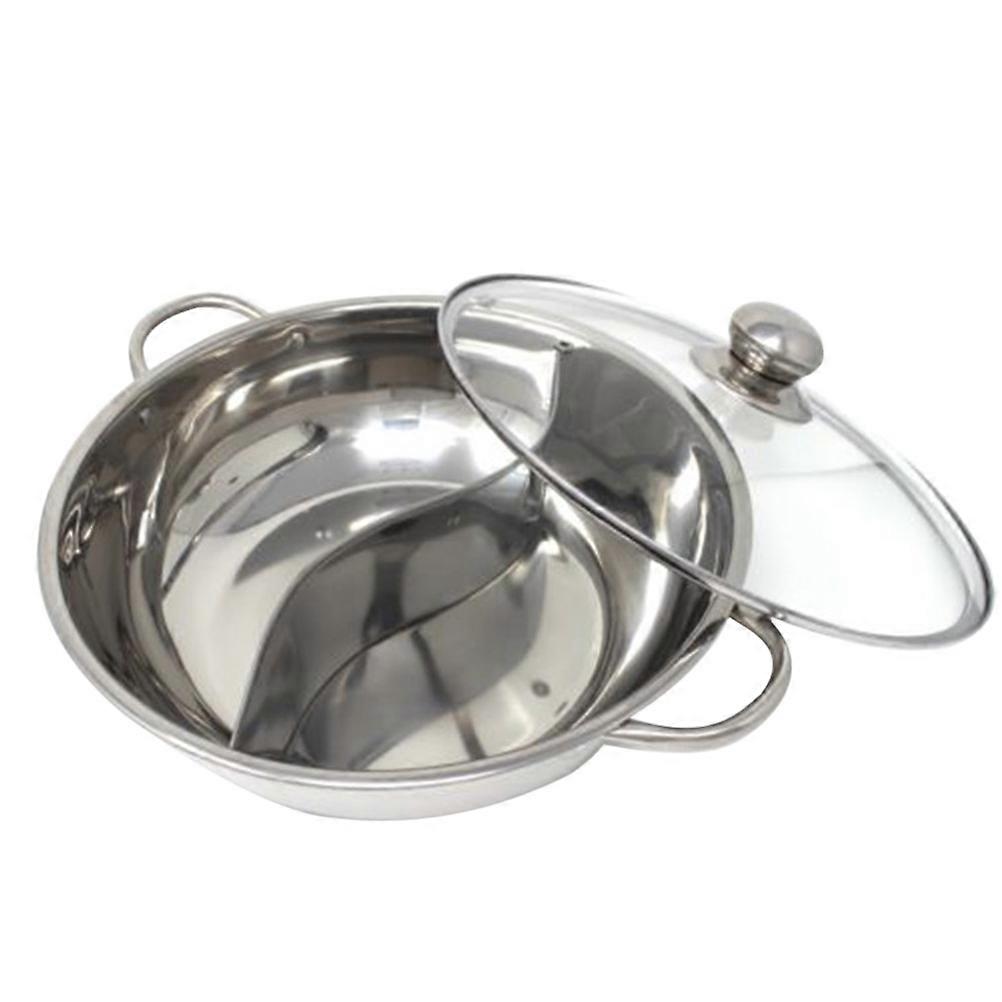Multifunctional Stainless Steel Hot Pot with Divider and Tempered Glass Lid for Induction and Gas Stoves, Ideal for Family and Restaurant Use