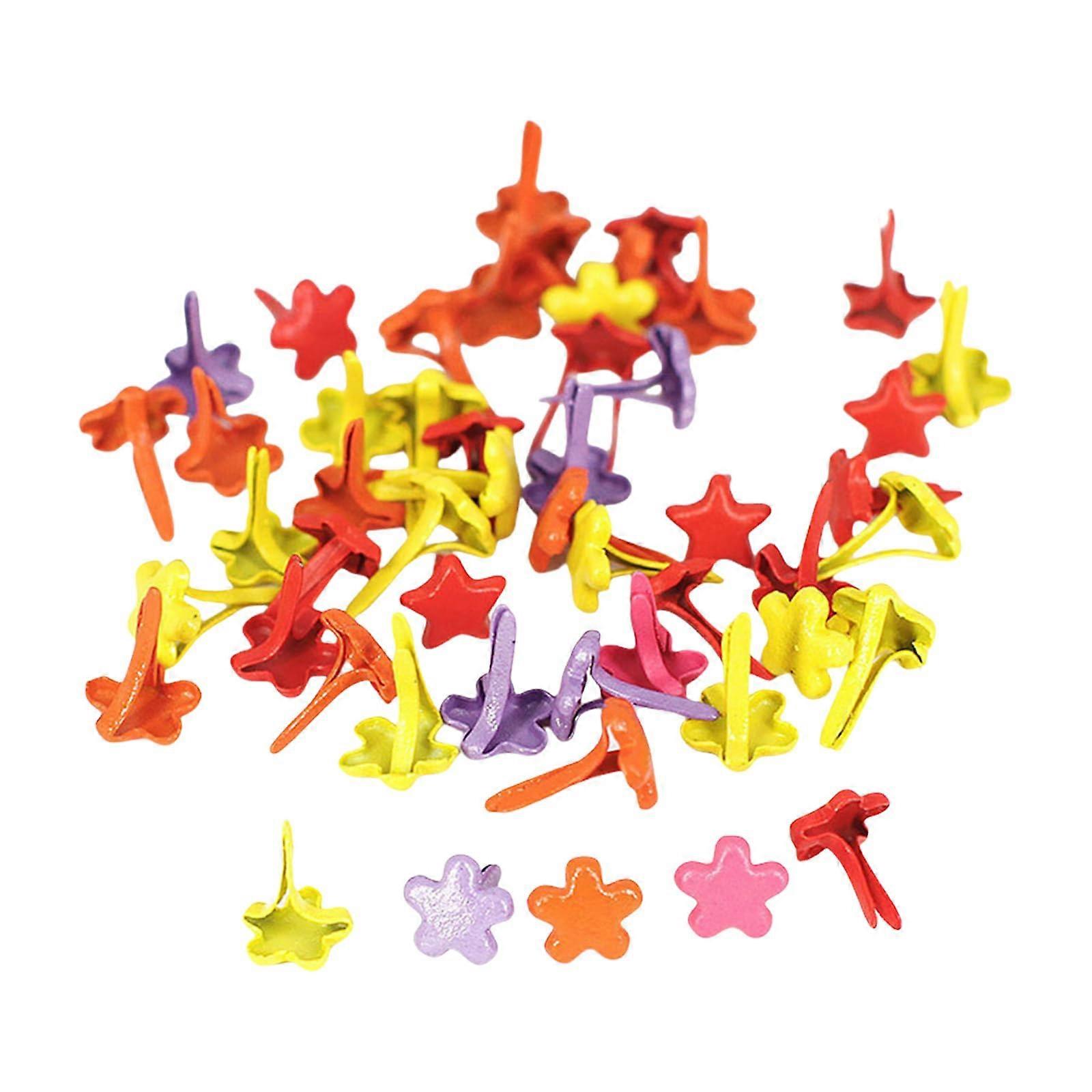 100 pieces of split pins, multicolored, metal fasteners, round fasteners in heart shape, flower brads for paper crafts, scrapbooking