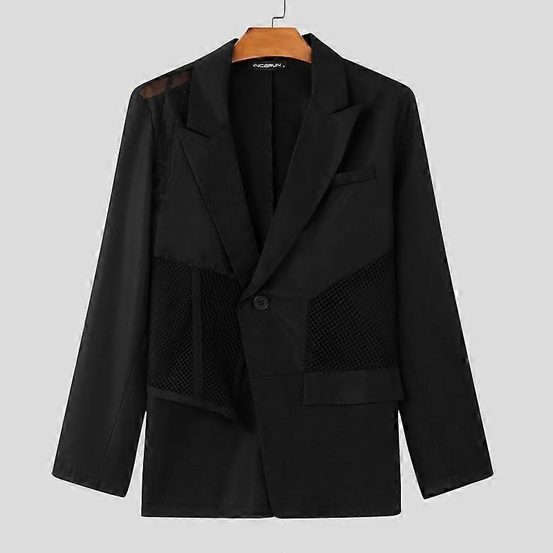 INCERUN Men Long Sleeve Thin Mesh Patchwork Irregular Blazer Coats