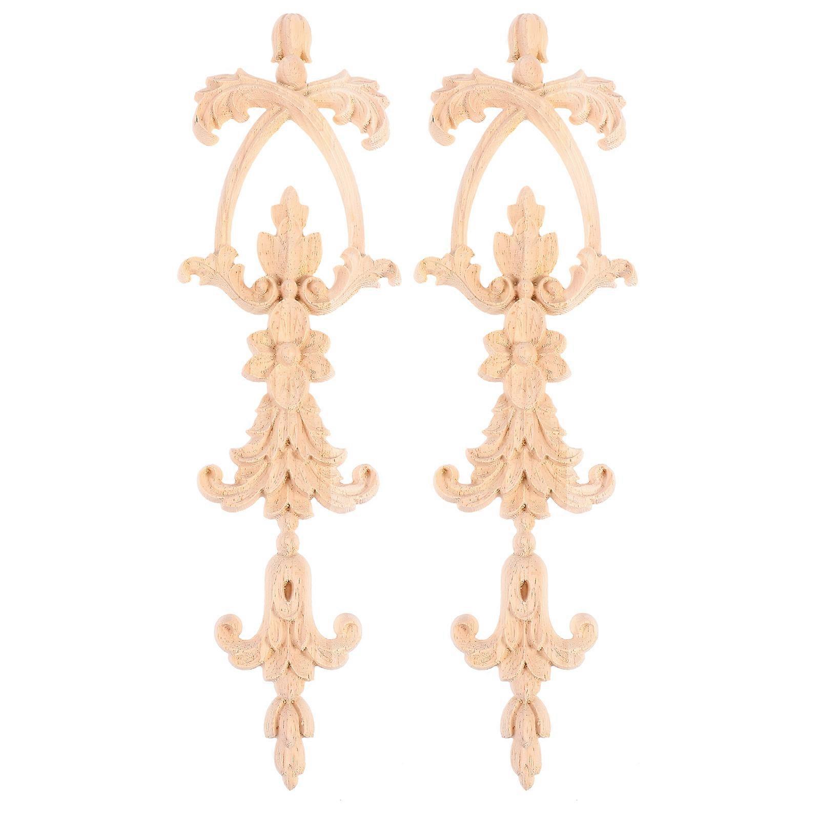 Wood Carved Wardrobe Applique 2Pcs European Style Furniture Accents For Walls Cabinets And Cupboards In Light Colors