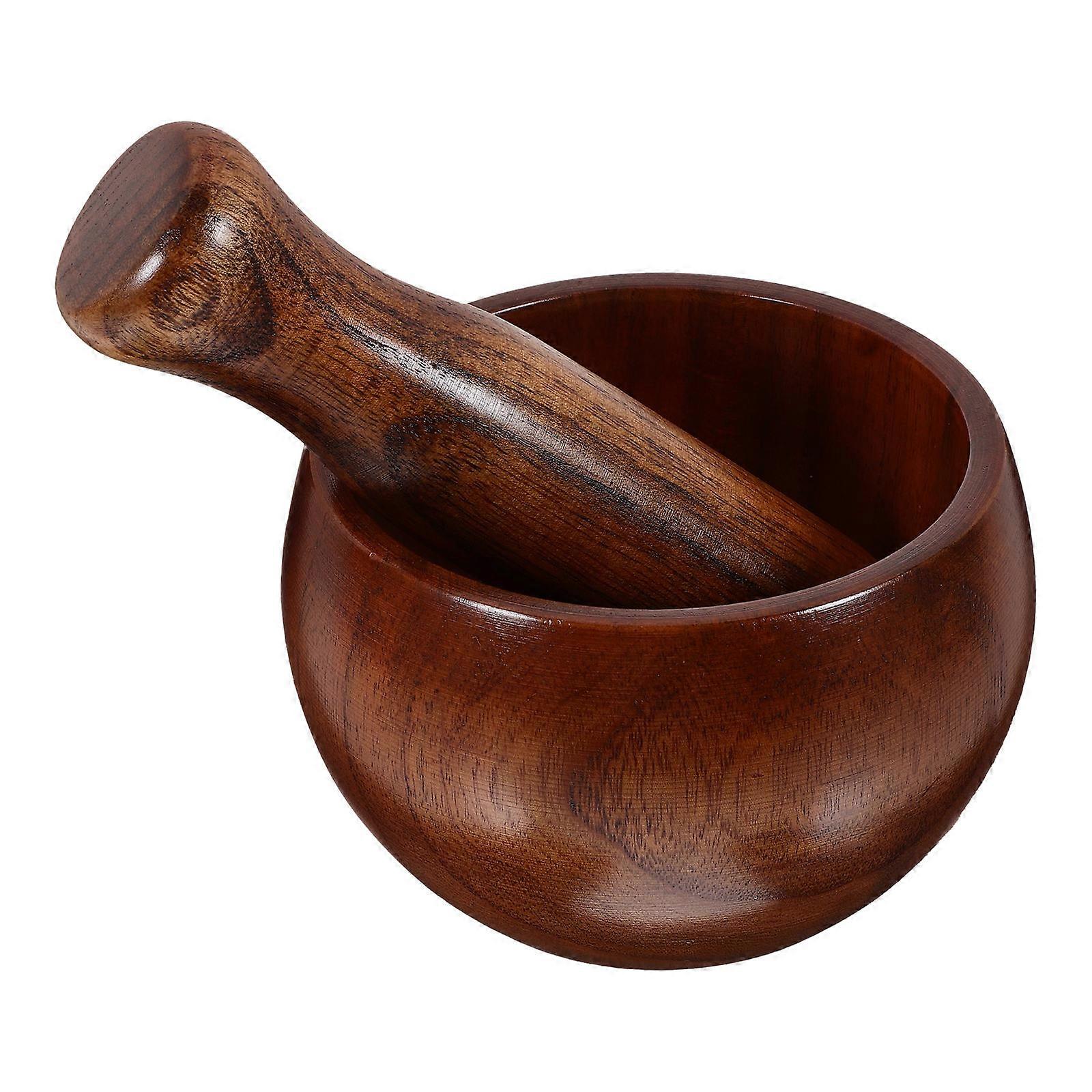 Dark Brown Wooden Pestle Set for Home Use Versatile Grinding Bowl Easy to Clean 1 Set