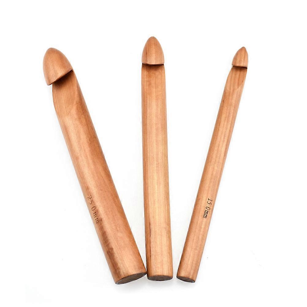 Ergonomic Crochet Hooks Set 3Pcs Wooden Needles For Sweater Knitting Chocolate Easily Durable