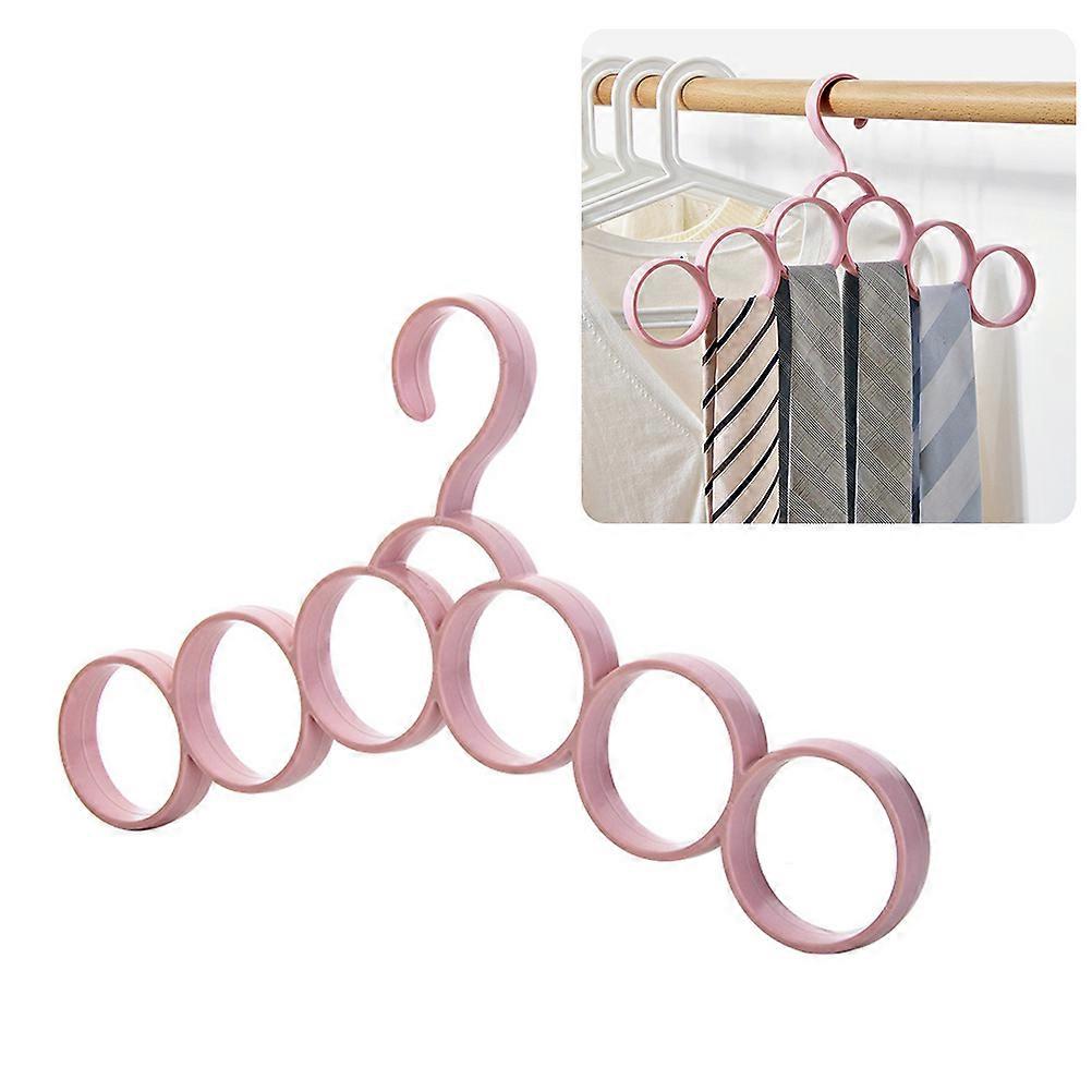 Pink Plastic Scarf Tie Hanger with 6 Loops for Closet Organization and Space Saving Use Large Hook Fits Standard Closets