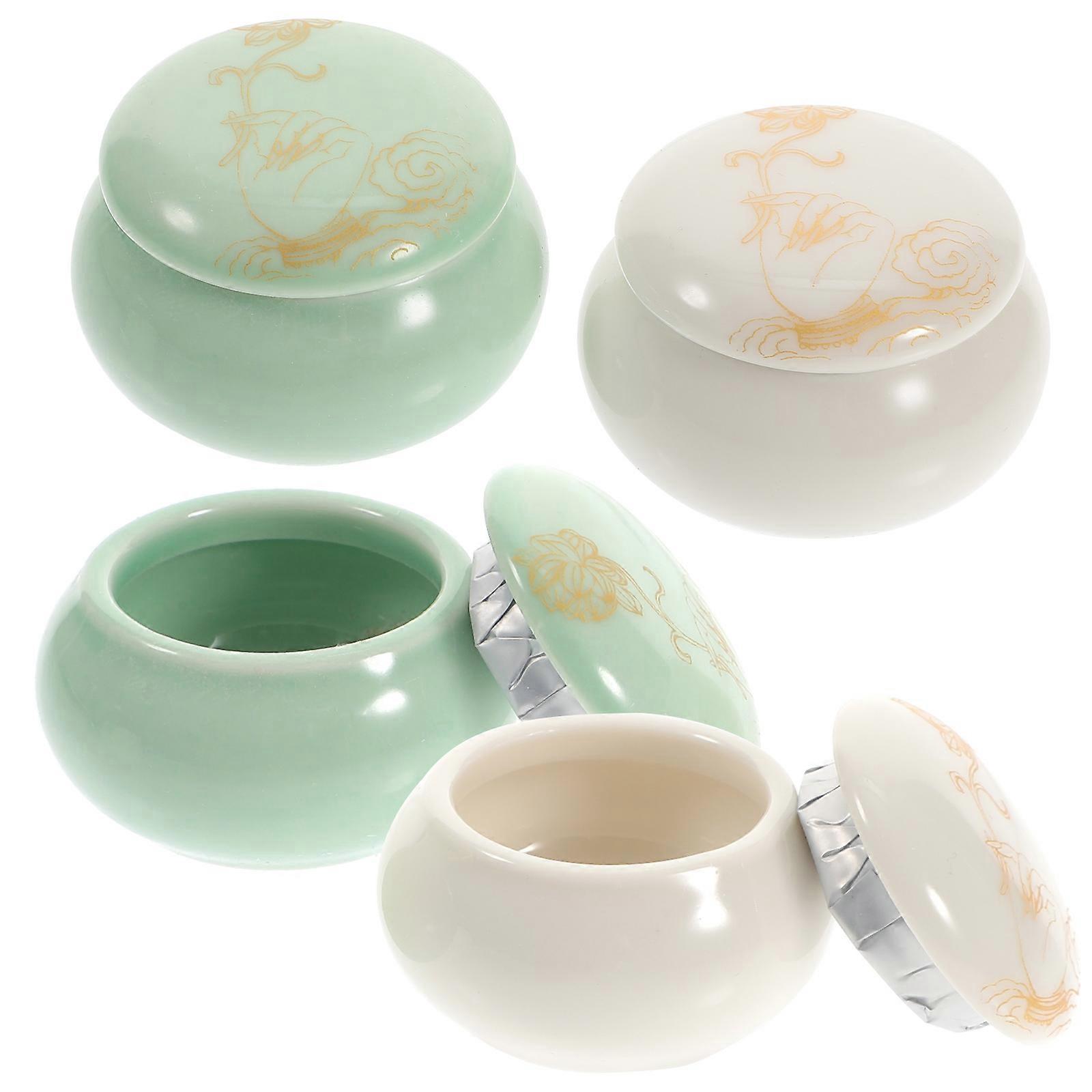 4pcs Mini Ceramic Cosmetic Jars for Lipstick, Blush, Creams & Eye Creams – Portable & Sealed Storage Containers