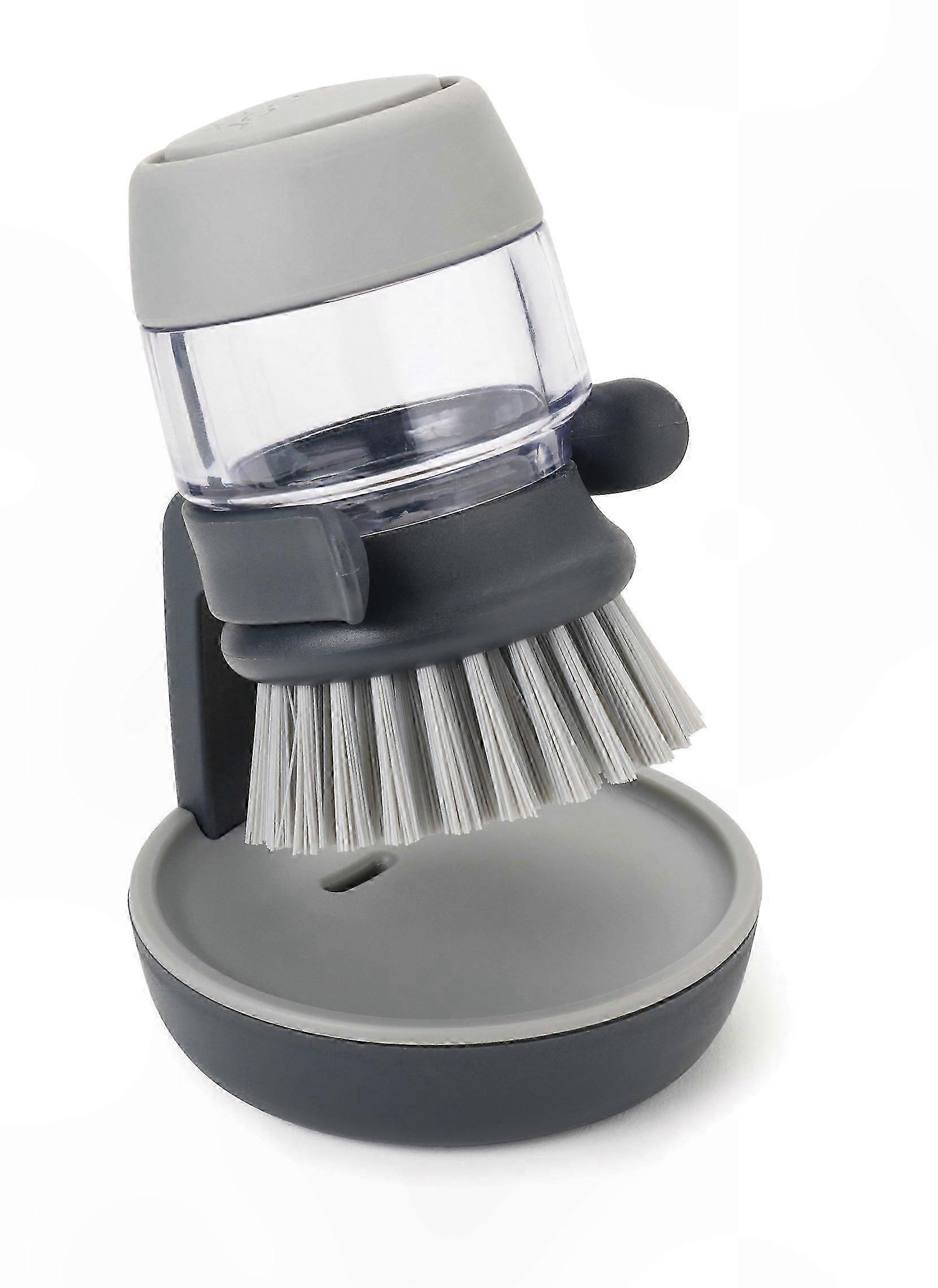 Refillable Soap Dispensing Palm Scrub Brush with Stand, Grey