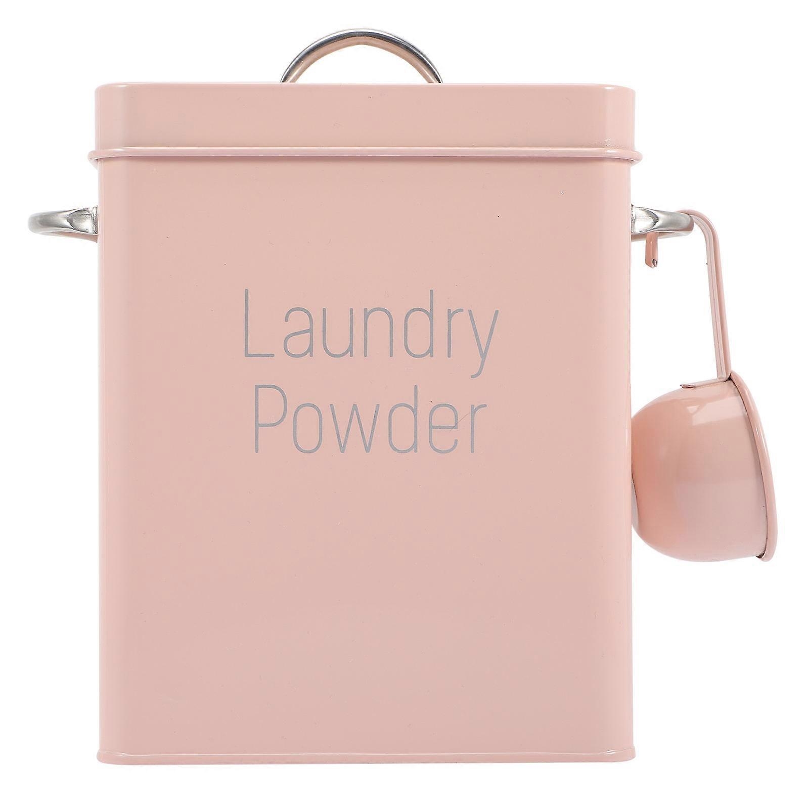 Pink Iron Laundry Powder Container with Scoop Sturdy and for Storage Use 7.5 x 5.2 x 9.8 inches