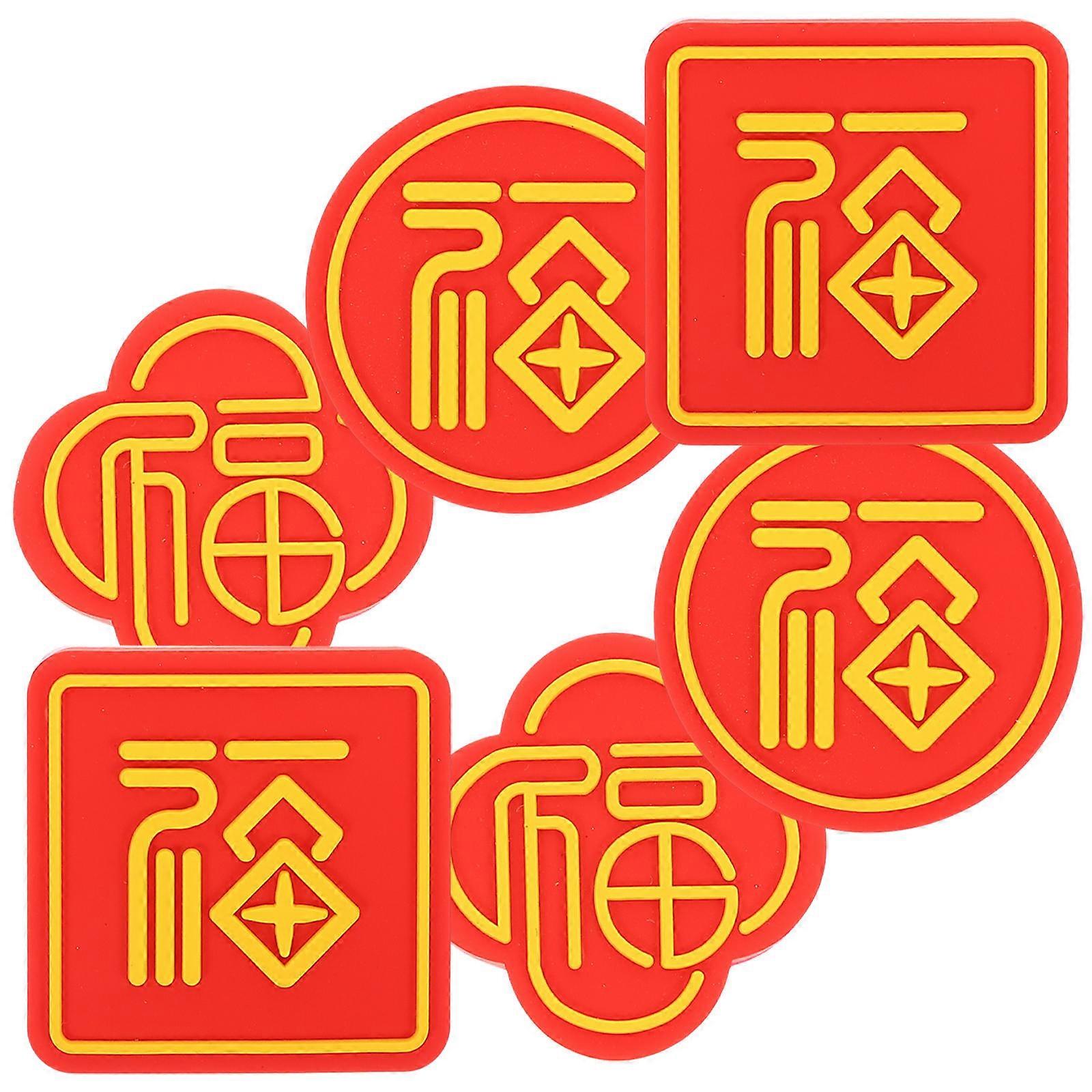 6Pcs PVC Door Knob Pads with Fu Character for Home Use Impact Resistance and Noise Reduction Suitable for Wall Corners