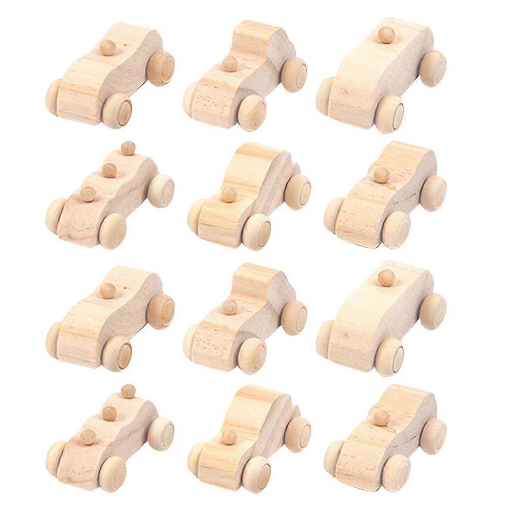 12pcs DIY Wooden Car Model Kits Unfinished & Paintable Craft Toy for Kids' Creative Learning Activity