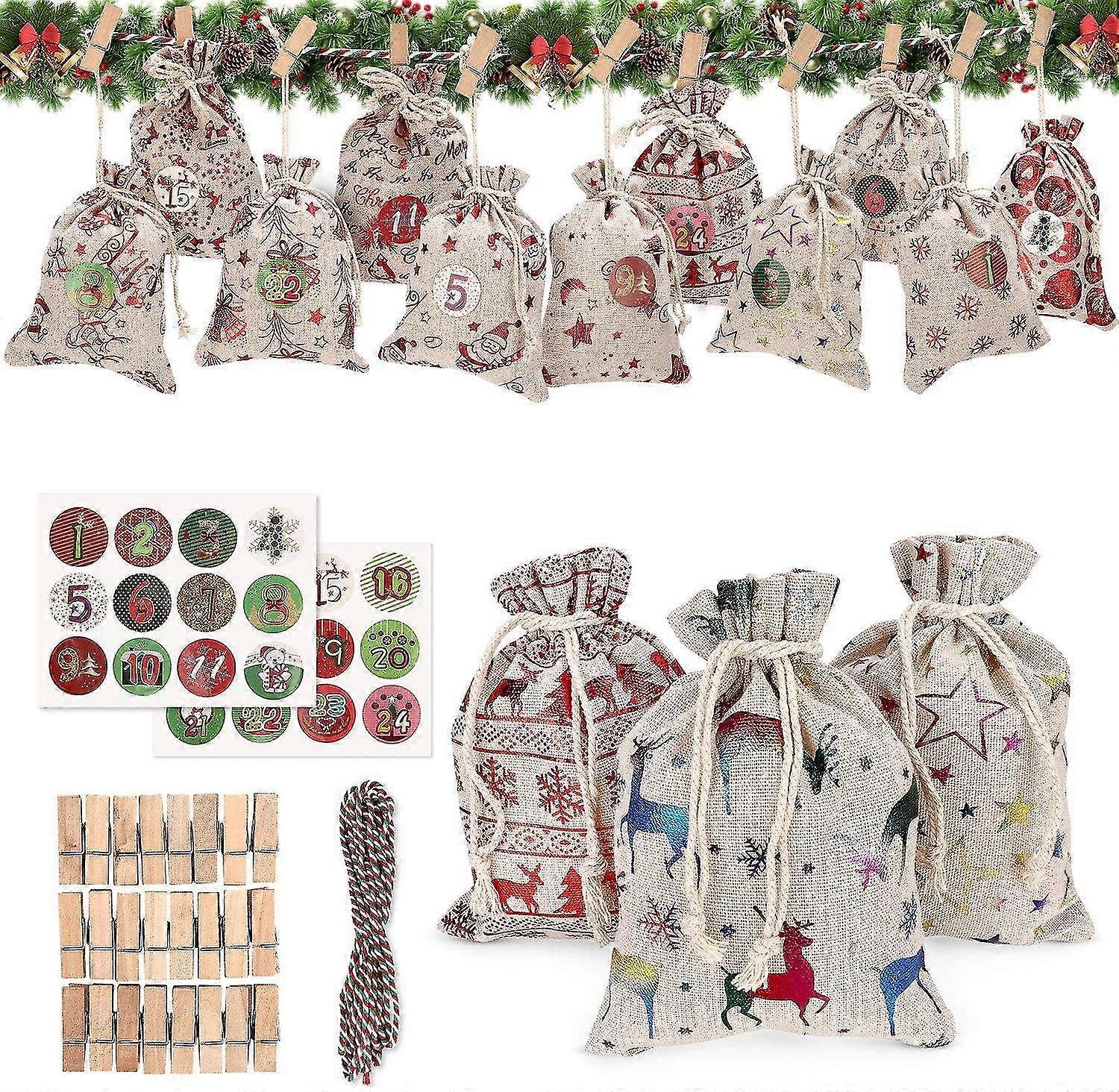 DIY Advent Calendar Fabric Bags - Fillable Christmas Countdown Calendar with Reusable Pouches for Holiday Celebrations