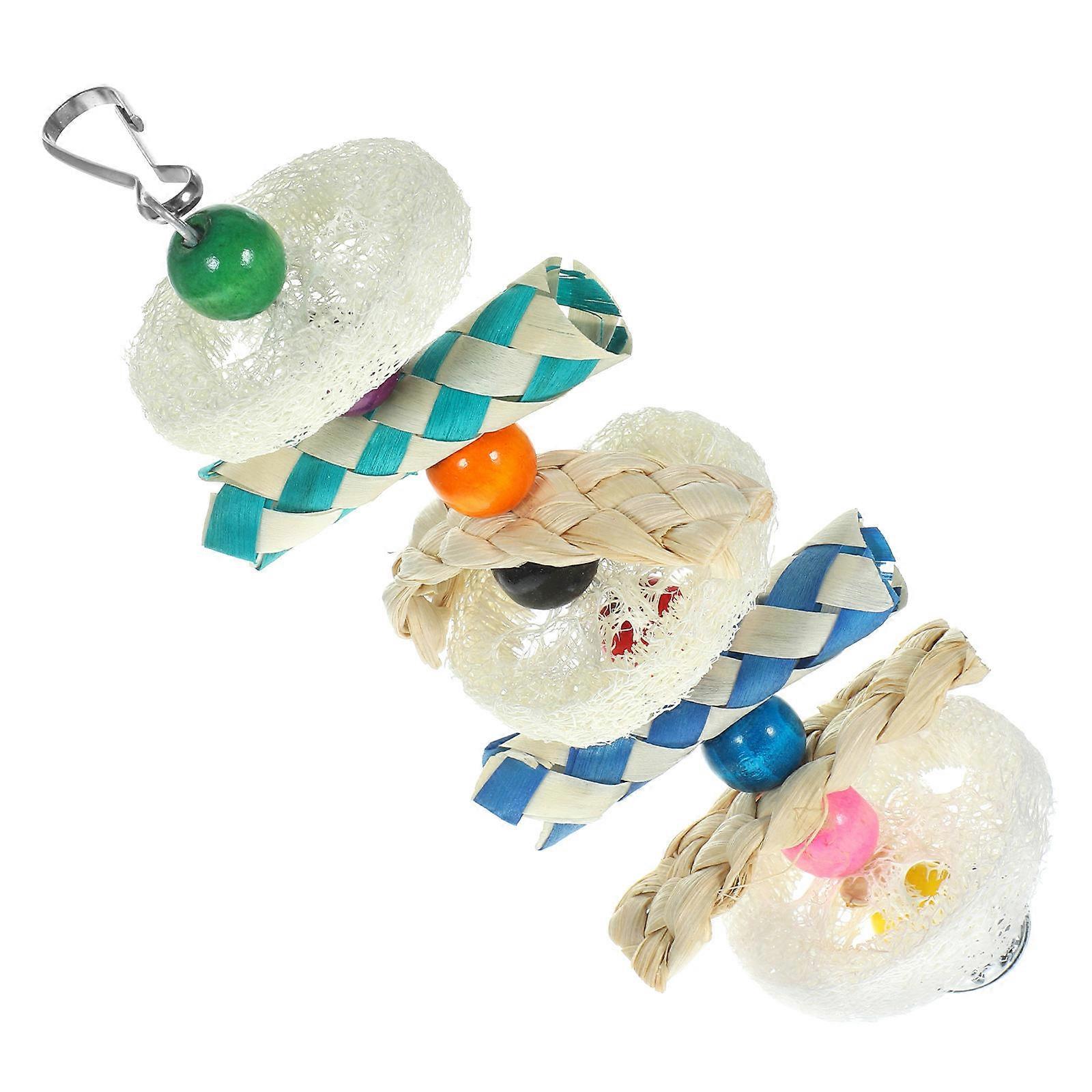 Bird Chewing Toy Natural Wooden Bite Toy for Hanging Bird Cage 1 Set Random Color