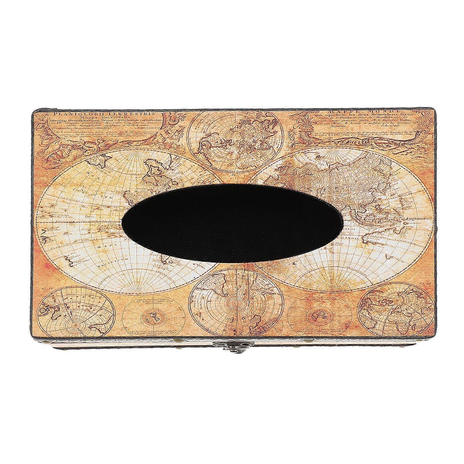 Retro Style Tissue Box Holder Wooden Napkin Box for Desktop Decoration