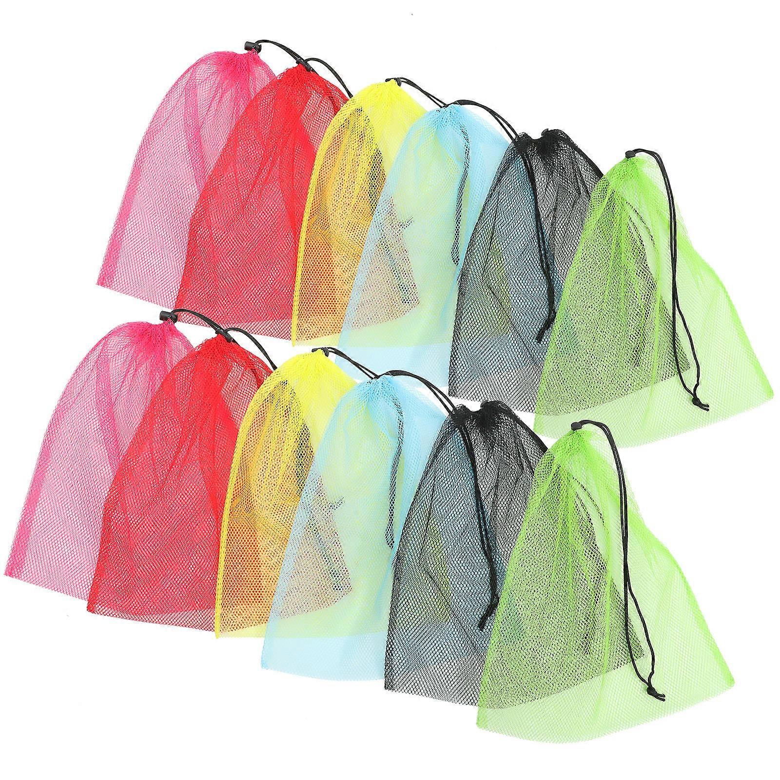 12pcs Colorful Nylon Mesh Drawstring Bags Small Laundry Storage Sacks for Travel, Gym, Basketball Breathable, Tear Resistant Organizers with